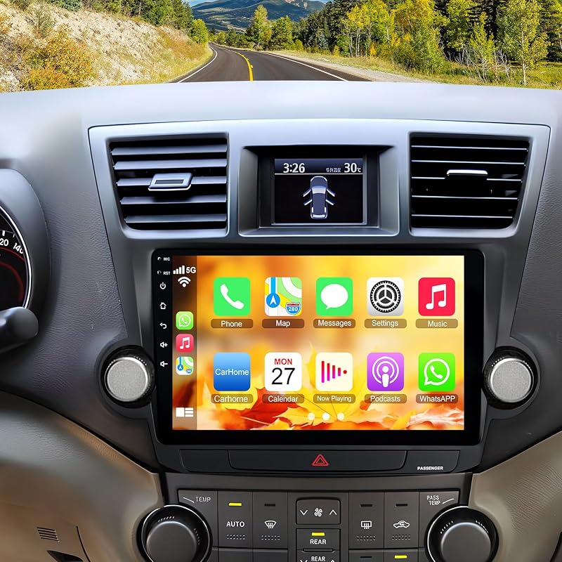 4G+64G Car Radio for Toyota Highlander 2008 2009 2010 2011 2012 2013, Wireless Carplay&Android Auto with Android 13 Support Bluetooth/Voice Control/GPS/WiFi/SWC/FM, 10.1 Inch IPS Touch Screen