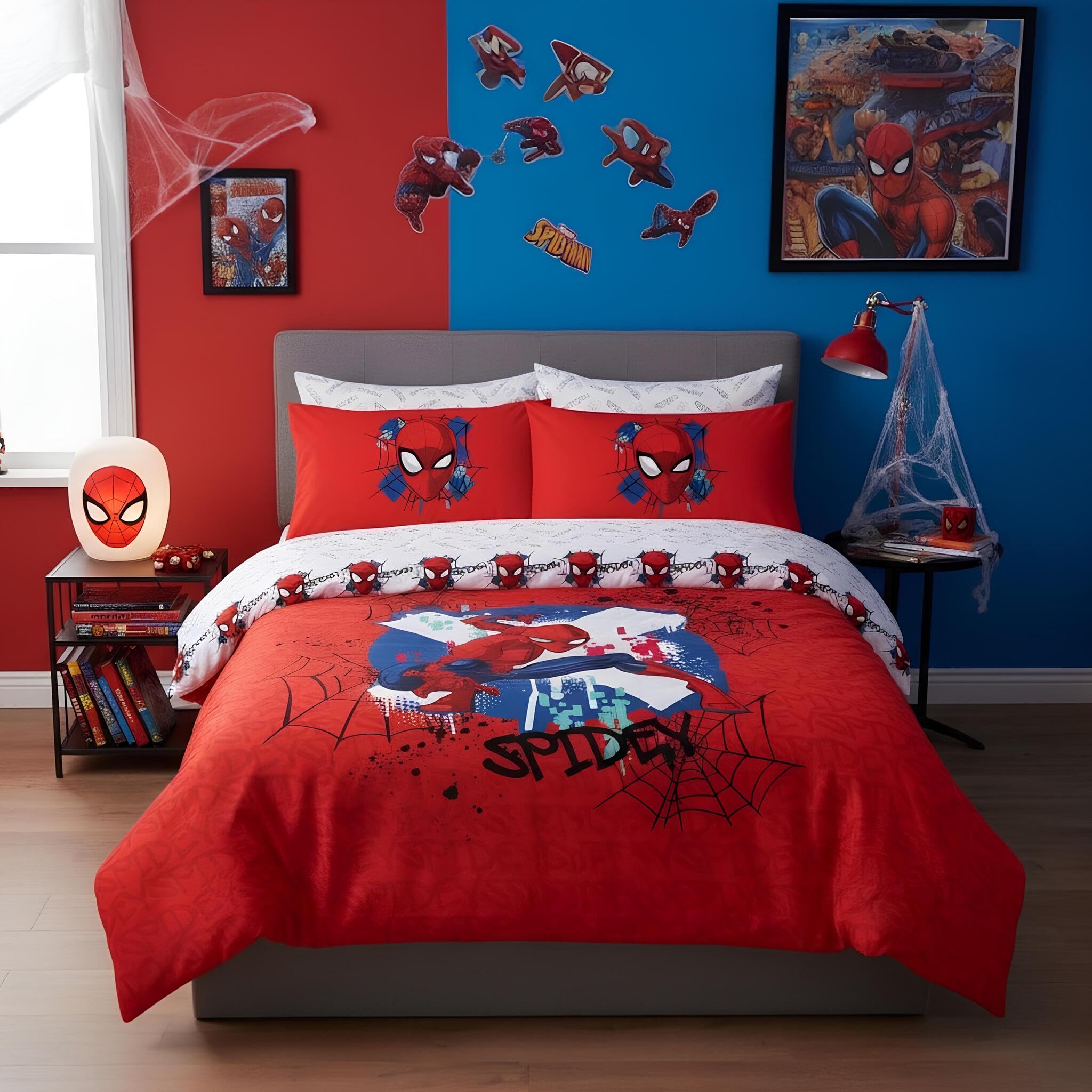 Caleffi Copriletto trapuntato singolo Art. Spider-Man Red in puro cotone | Trapuntino leggero 170x260 cm
