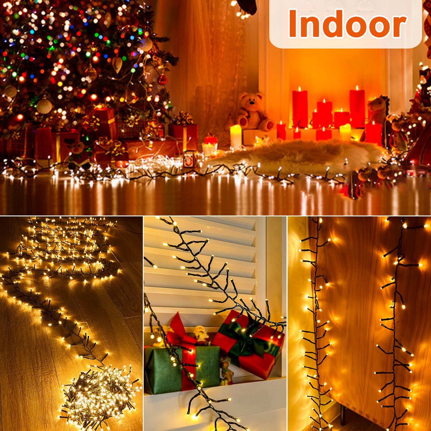 Cadena de luces para exteriores, grupo de 20 m, 1000 LED, cadena de luces con enchufe, 31 V, con temporizador, 8 modos, función de memoria, IP44 impermeable, cadena de luces de racimo para