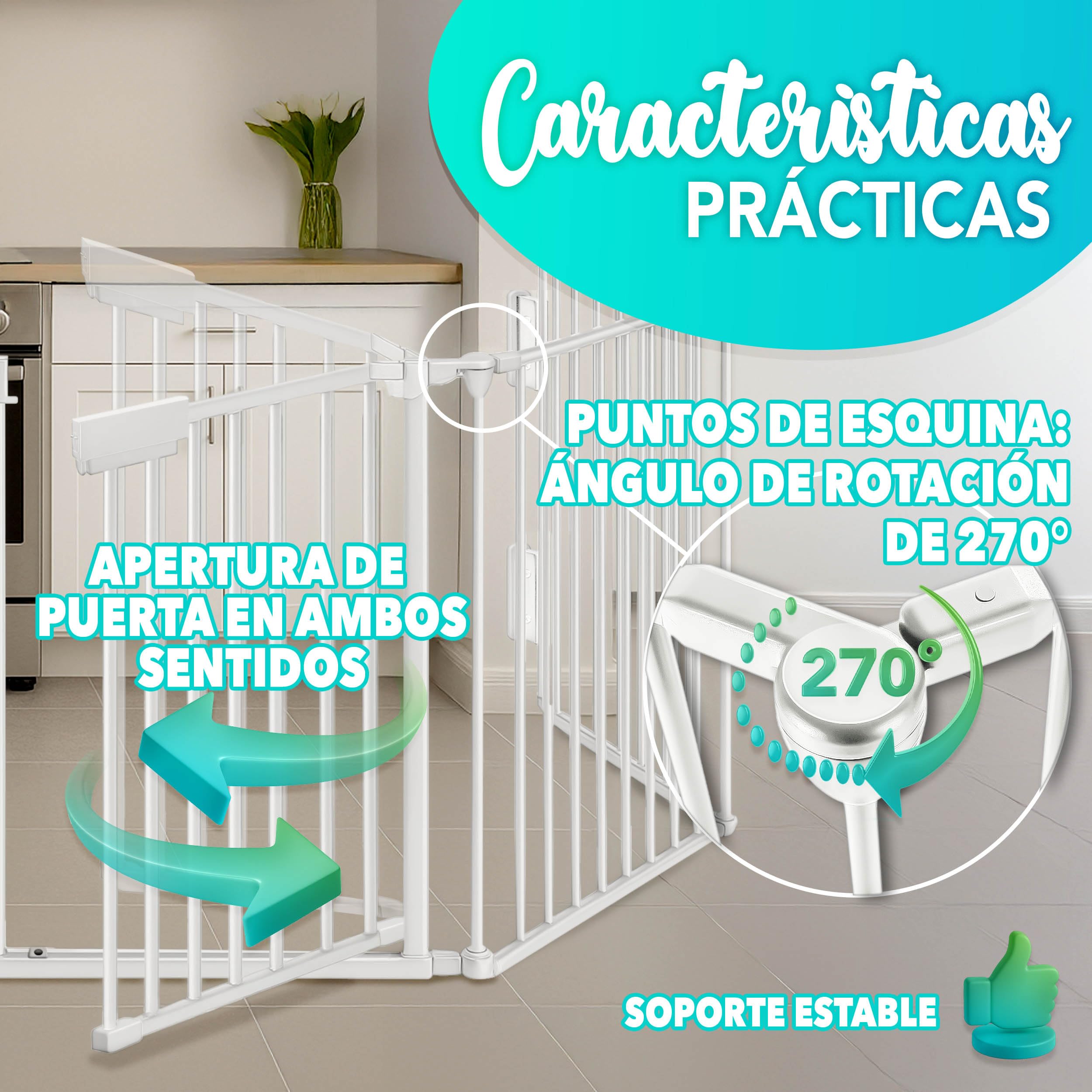 KIDUKU® Barrera de Seguridad 300 cm para Niños y Mascotas | Reja de Protección de Metal - Premontado | Rejilla Protectora Metálica Plegable con Puerta | 5 Paneles
