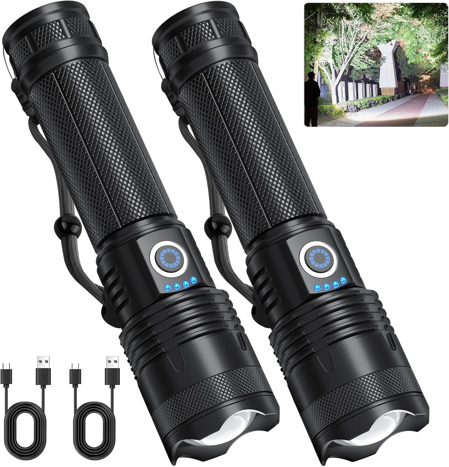 Rechargeable Flashlight 100000 Lumens, 2 Pack Super Bright LED Flashlight Camping, Brightest