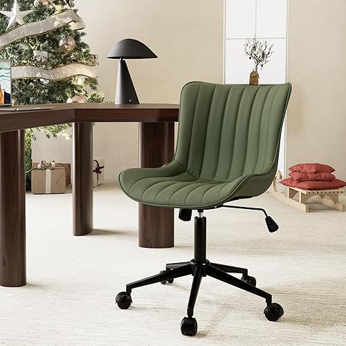 Miniatura 1 de YOUNIKE Silla de escritorio de oficina en casa sin brazos con ruedas, silla de tocador compacta y cómoda con respaldo ajustable, moderna, pequeña,