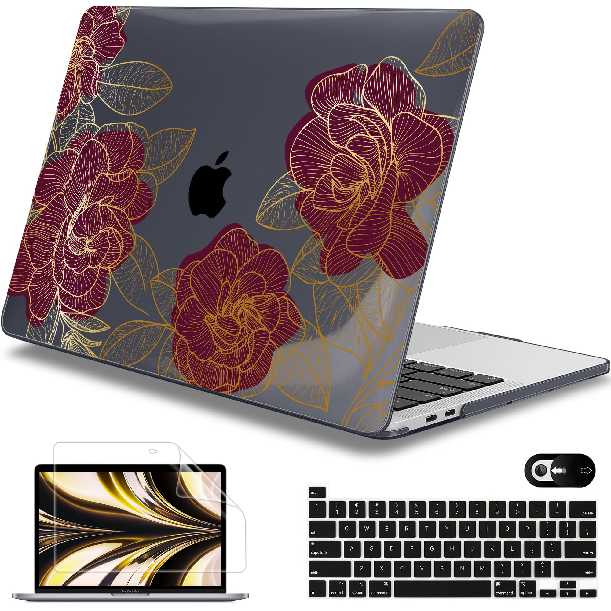 Mektron for MacBook Pro 13-inch Case 2022 2021 2020 Release A2338 M2 M1 A2289 A2251, Printed Plastic Hard Shell Cover for New MacBook Pro 13.3-inch Touch Bar Fits Touch ID，A-Golden Rose