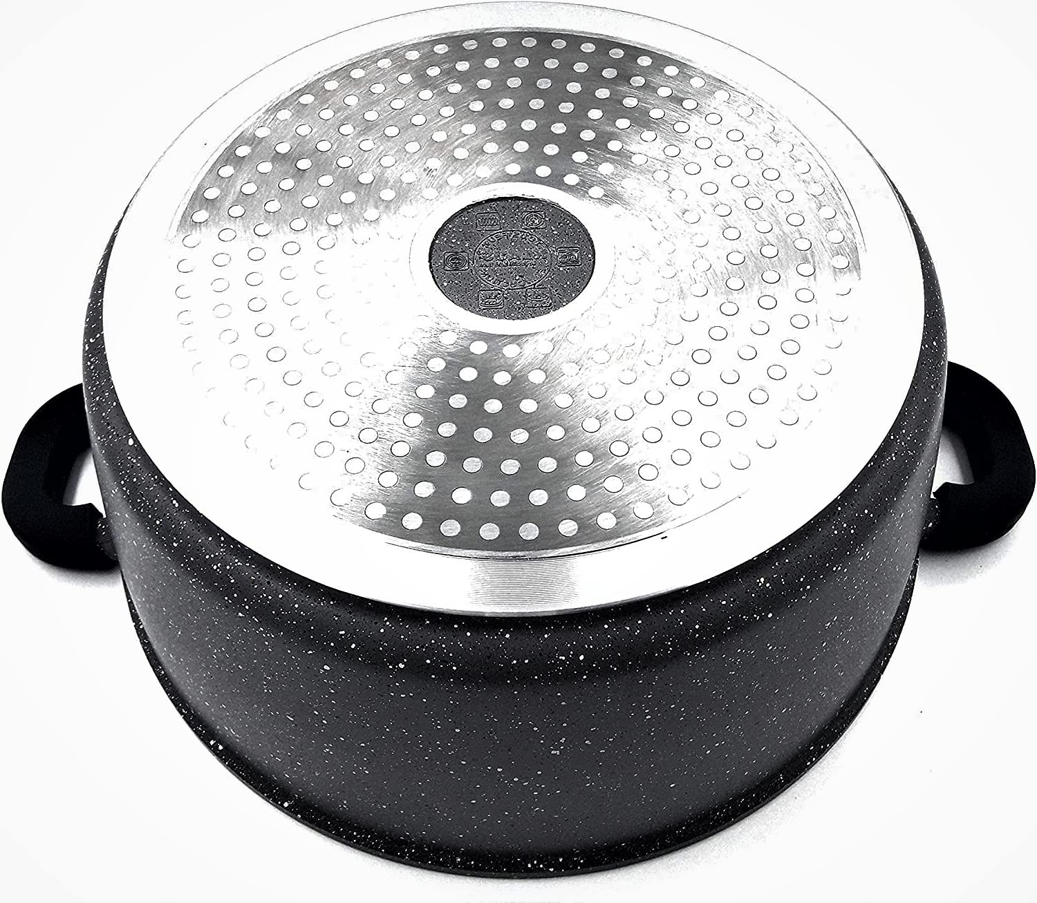klaus faitout 6.8L Façon Pierre de Haute Qualités Antiadhésif avec Couvercle en Verre trempé Compatible Tous Feux 100% Induction gris Moucheté Ø 28 cm
