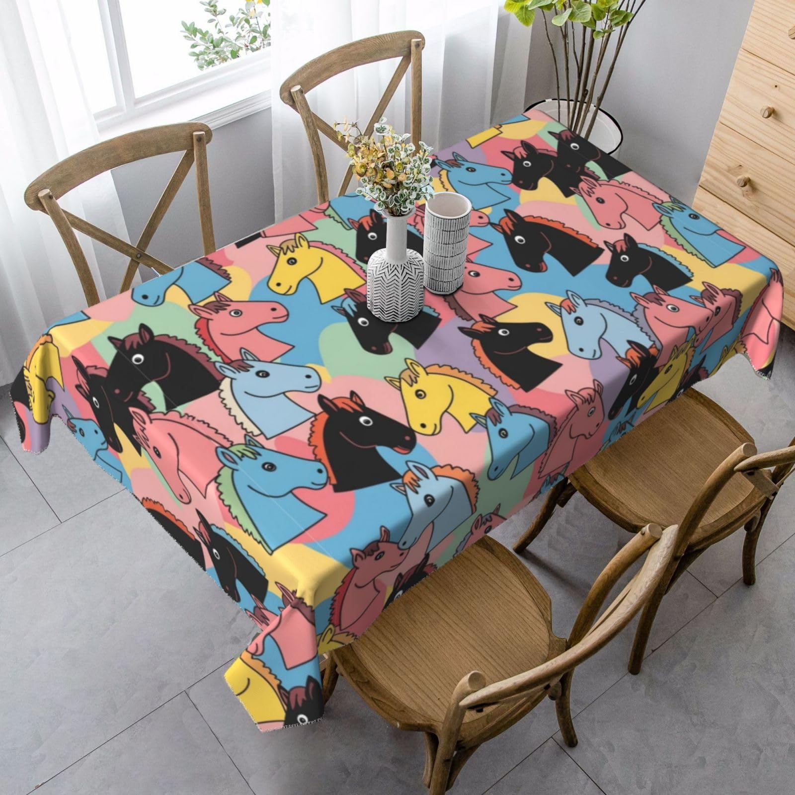 Nappe chevaux de dessin animé colorés 137x183cm rectangulaire