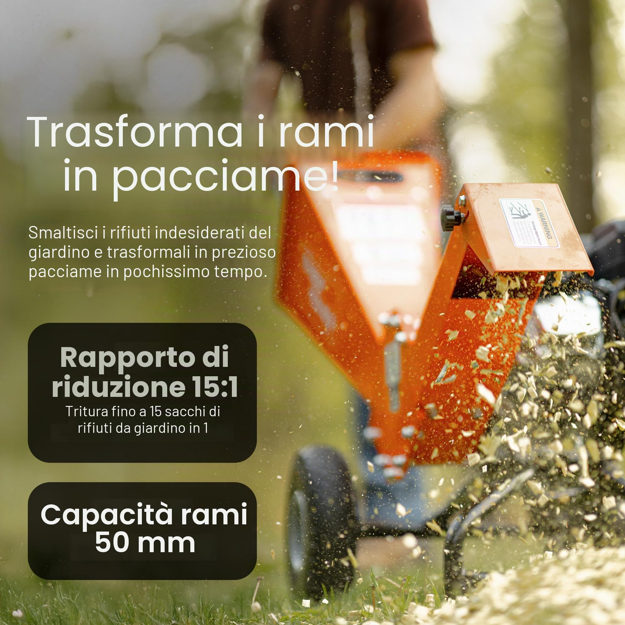 Trituratore cippatore SuperHandy Motore da 7 HP Design del gruppo rotore compatto e per impieghi gravosi Capacità massima di 3 pollici per la prevenzione e la costruzione di incendi