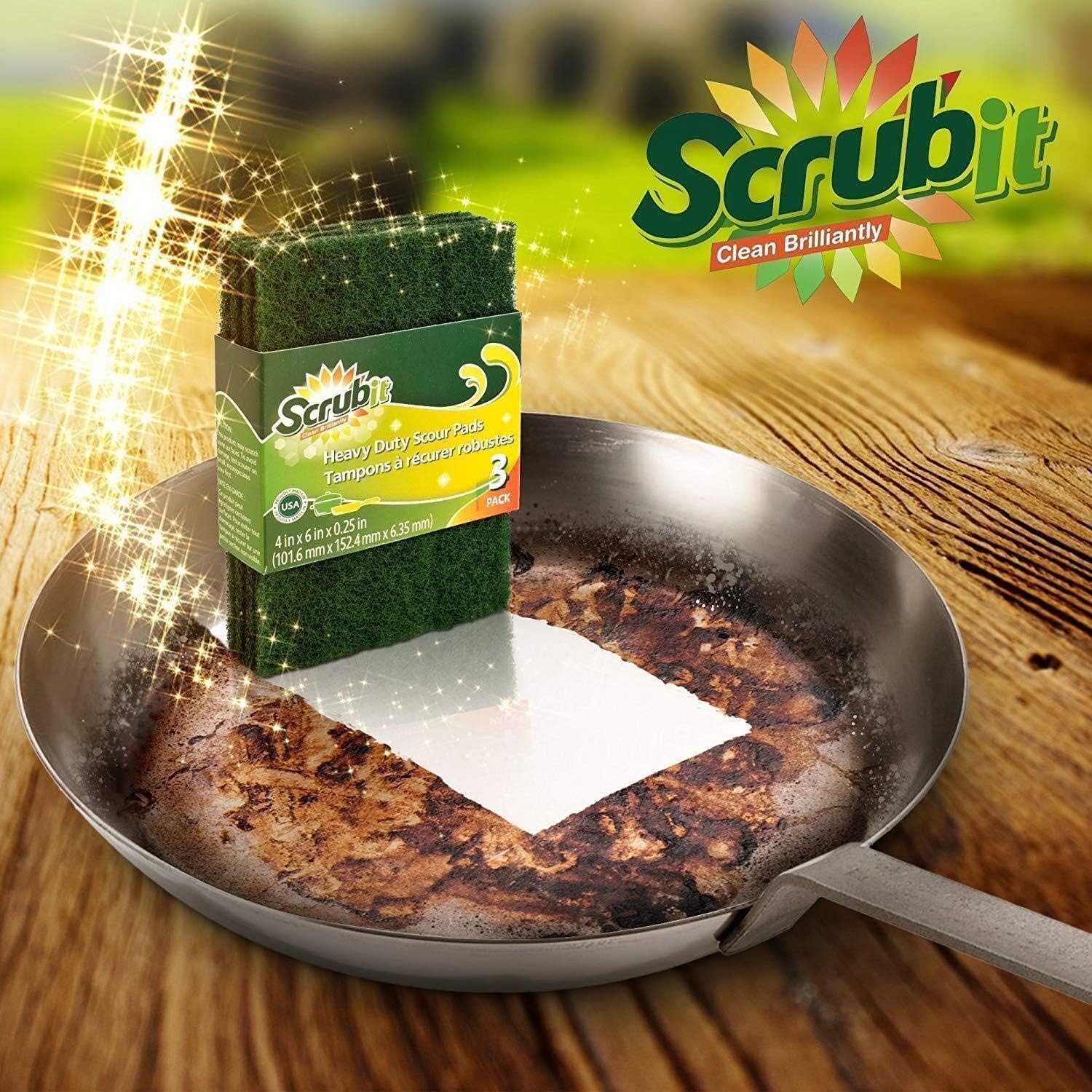 Scrub-It Scouring Pads - Heavy Duty Household Cleaning Scrubber with Non-Scratch Anti-Grease Technology - Reusable – Green - 3 Pack (X2) Total 6 Pads : Health & Household