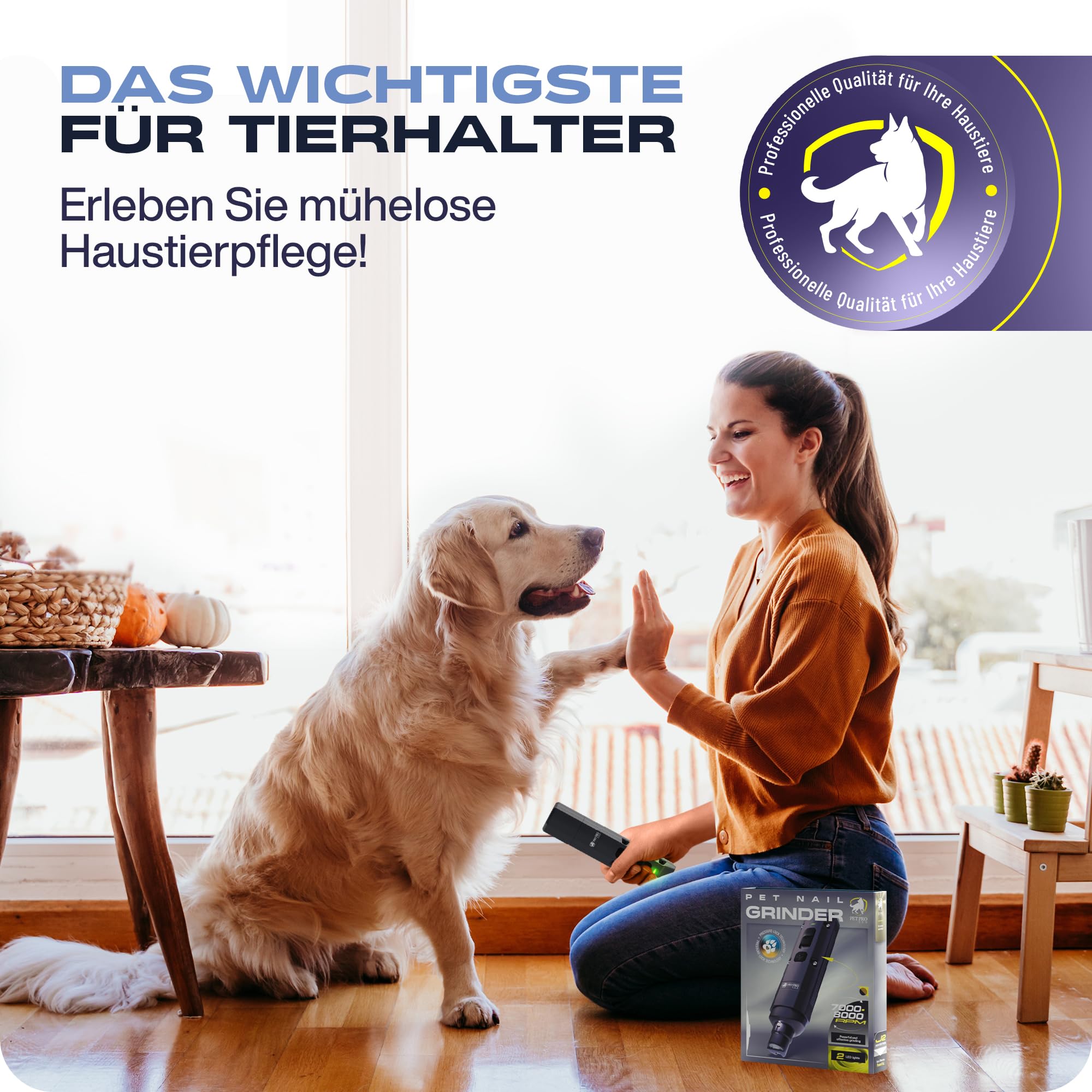 PETPROVED Krallenschleifer für Hunde mit LED-Licht Krallenschleifer Hund Krallenfeile für Hunde Krallenschleifer Krallenschere Hund Hundekrallenkürzer Hundefeile Krallen Nagelfeile Elektrisch