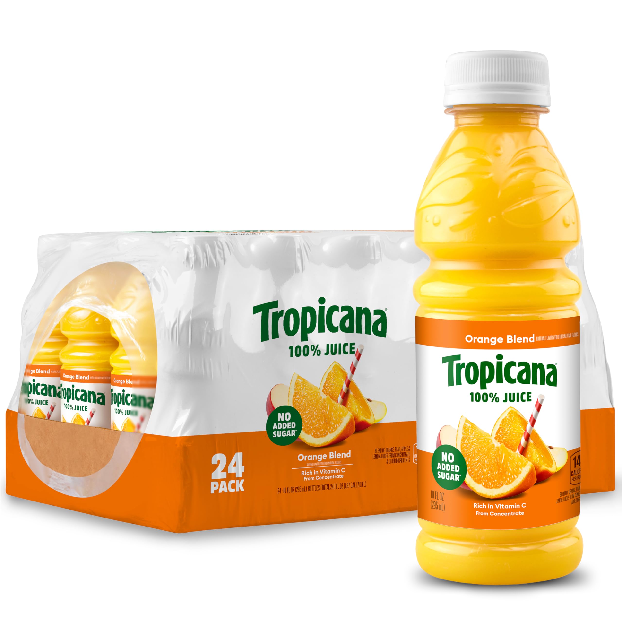 Tropicana 100 Juice Orange Blend Single Serve 10 fl oz Bottles Pack of 24 - Real Fruit Juice