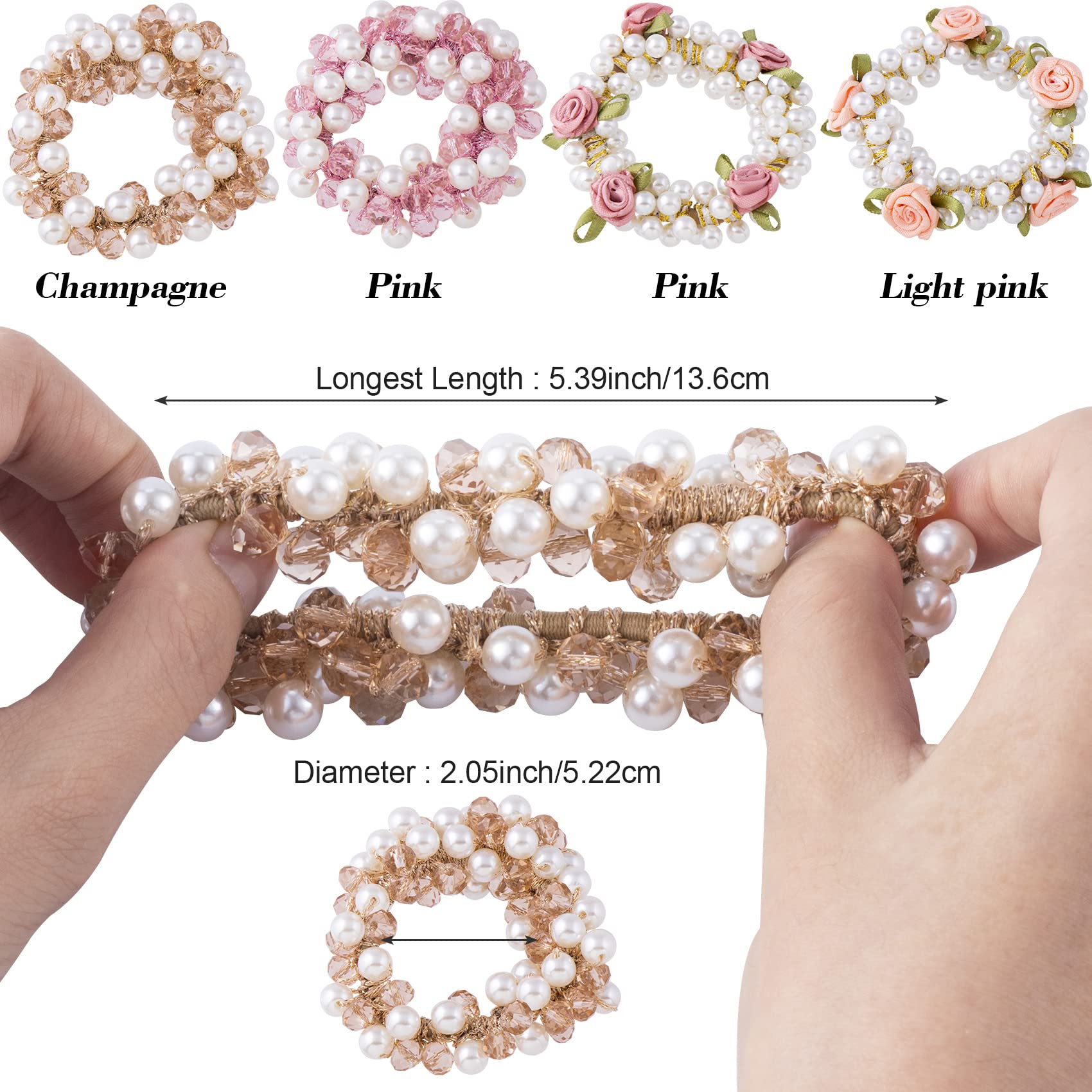 Amazon.com : 4 PCS HINZIC Pearl Crystal Hair Elastic Ties 
