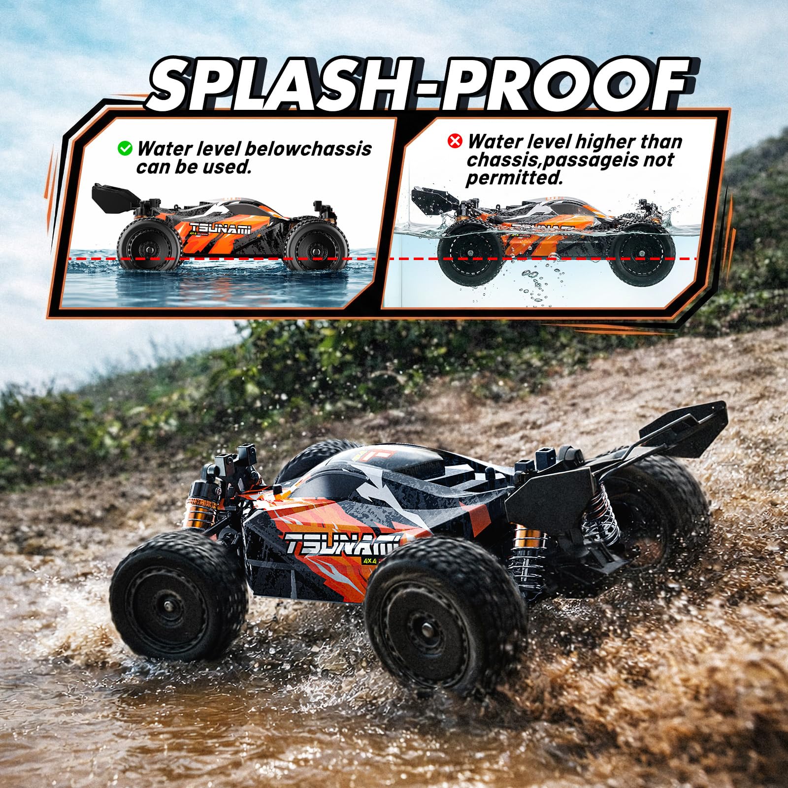 Macchina Telecomandata Professionale 1:18 per Adulti e Ragazzi 8+, Fuoristrada 4x4 fino a 36 km/h, 2,4GHz Proporzionale, Trasmissione in Metallo, 2 Batterie 7,4V 1300mAh, Anti-Spruzzo, Regalo Outdoor