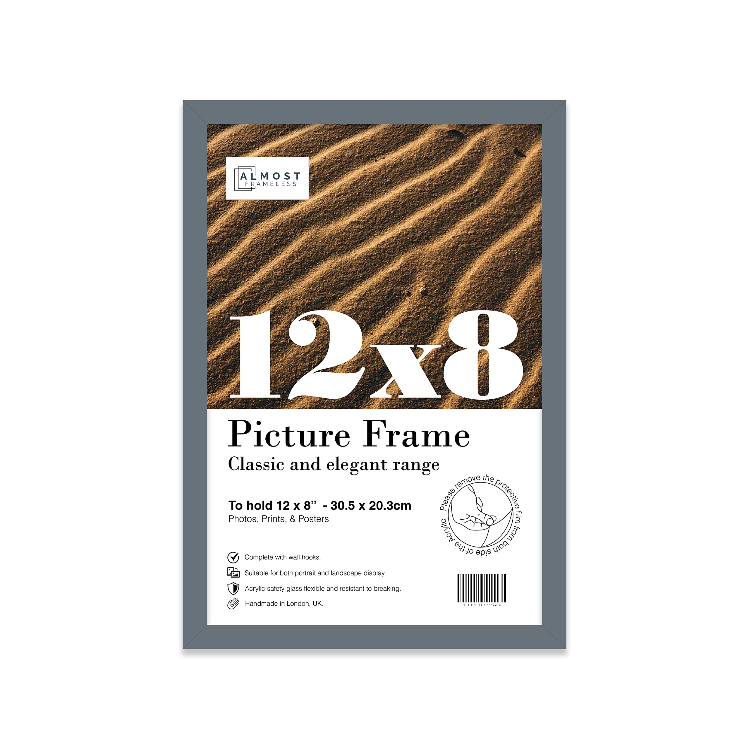 12x8 Inch Grey Photo Frame Wall Mountable and Freestanding Picture Frame Standard Photograph Size, 12" X 8" (31 X 20cm)