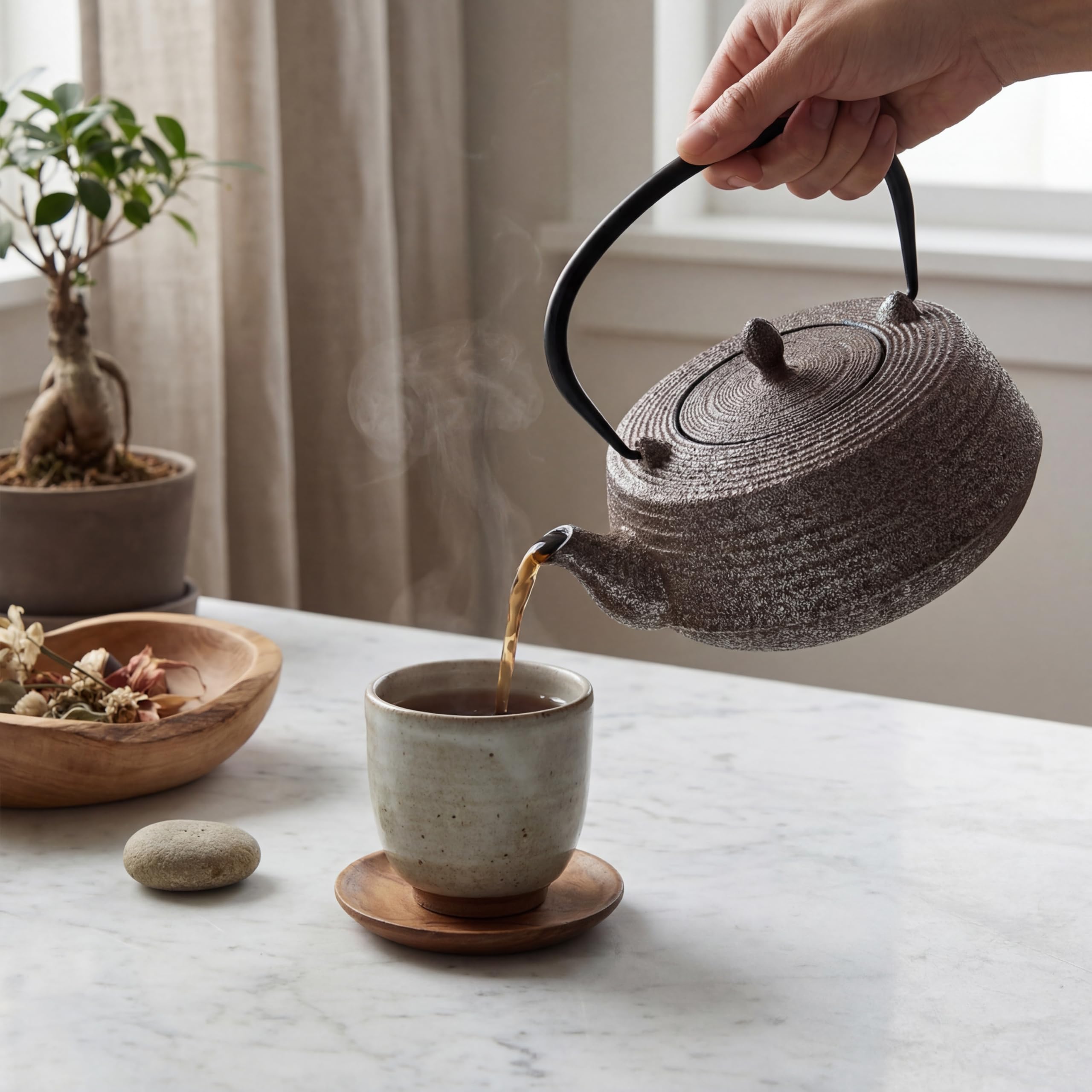 SO SKIN IDASY Théière en fonte japonaise 800 ml avec filtre inox, intérieur émaillé, garde la chaleur, design sobre et élégant, bronze patiné argenté