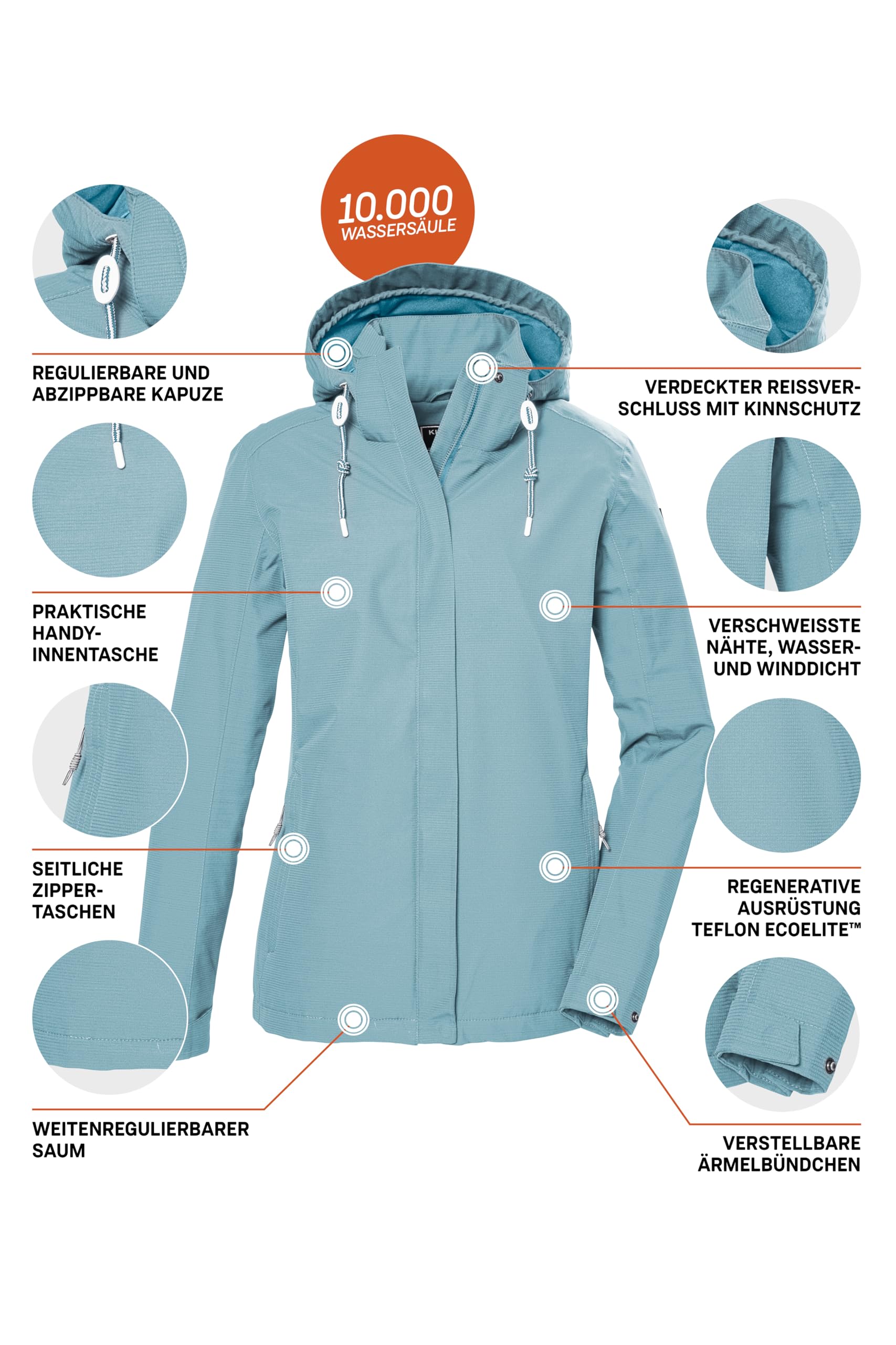 Killtec Damen Kos 61 Wmn Jckt Funktionsjacke wasserdicht/Outdoorjacke mit abzippbarer Kapuze