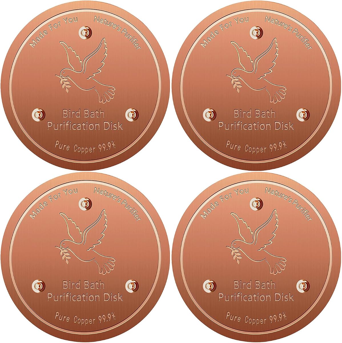 Bird Bath Copper Disk, Pure Copper Bird Bath Purification Disc, Save Cleaning Time, Chemical Free,Safe Natural Solution for Birdbaths Bowls&Waterfall Fountain, Year-Round Use (4 pcs)