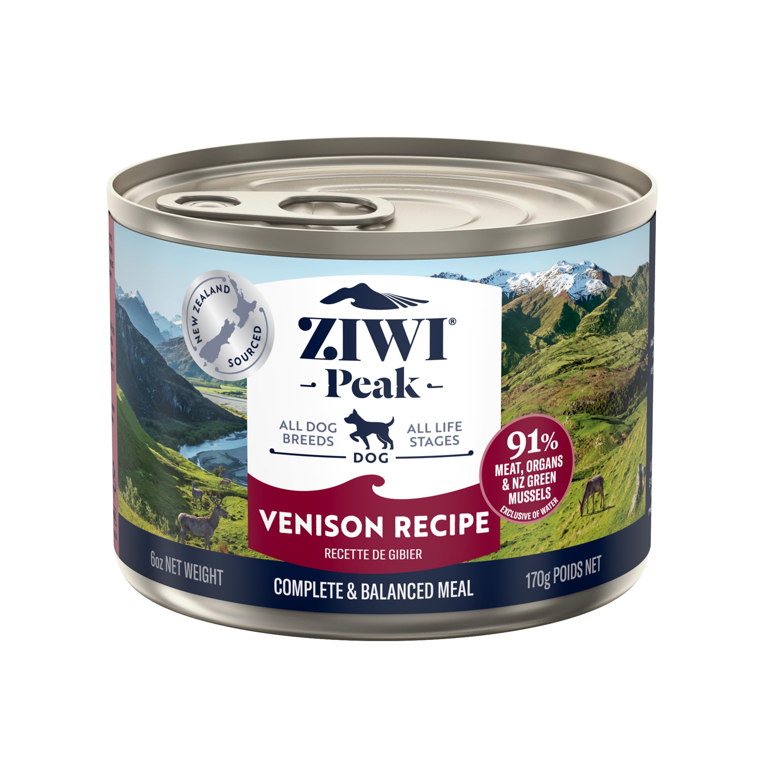 ZIWI Peak Canned Wet Dog Food – All Natural, High Protein, Grain Free, Limited Ingredient, with Superfoods (Venison, Case of 12, 6oz Cans)