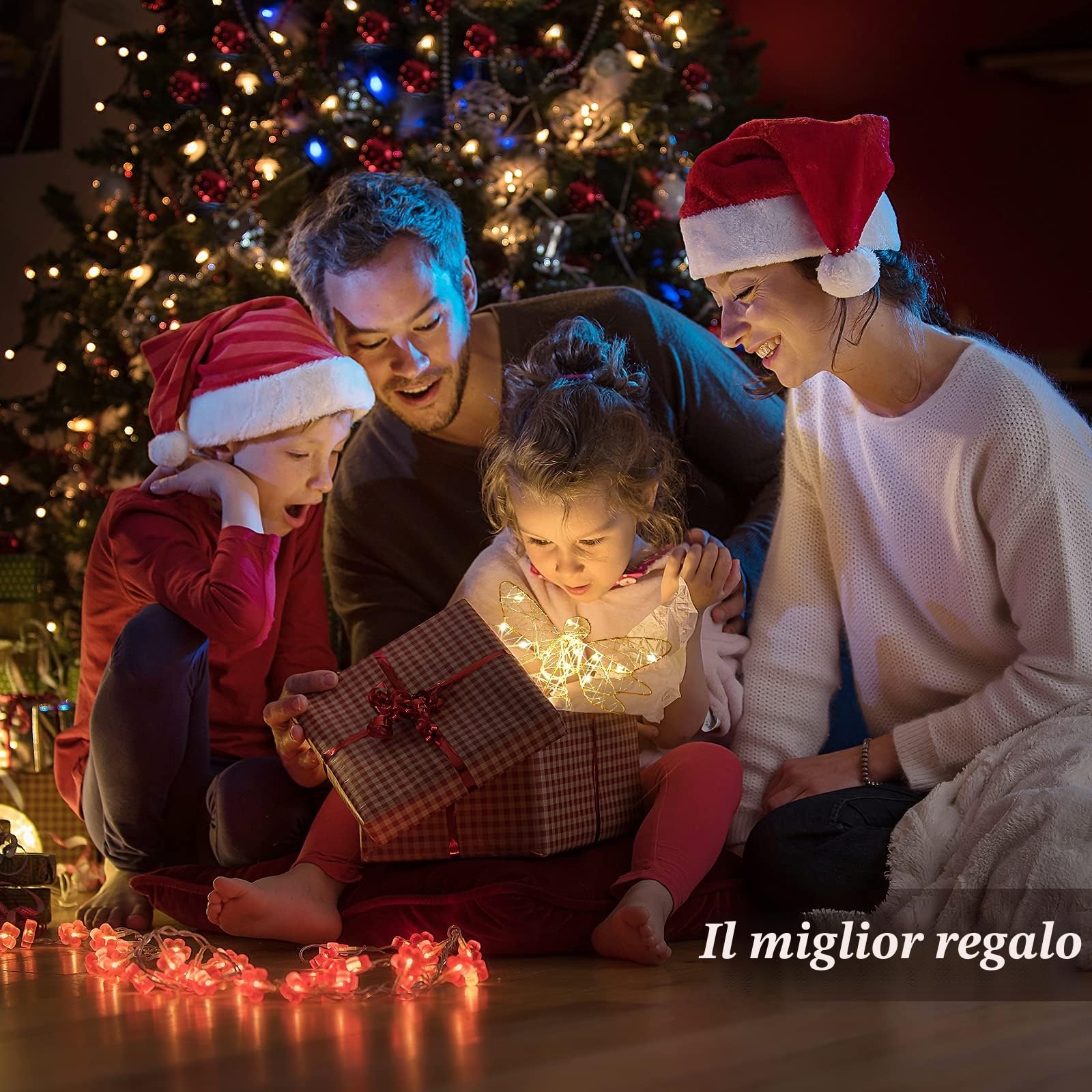 Lewondr Puntale per Albero di Natale a Forma di Angelo, 9,8" Topper con Base a Molla Telecomandato Alimentato da USB con 8 Modalità di Luce, Oro