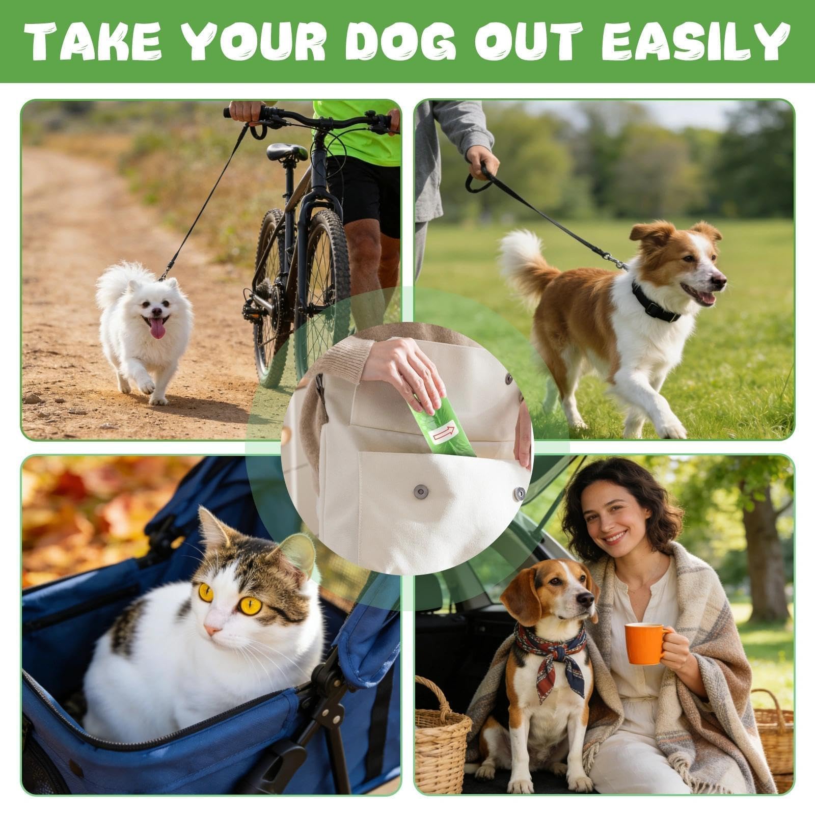 570 Pcs Bolsas Caca Perro, 6 Colores, Biodegradables, Bolsas Perro Prueba de Fugas, Dog Poop Bag para Uso Fuera de Casa, Fácil Apertura, para Perros y Mascotas, 22 x 32 cm (38 Rollos, 15 por Rollo) — view 7