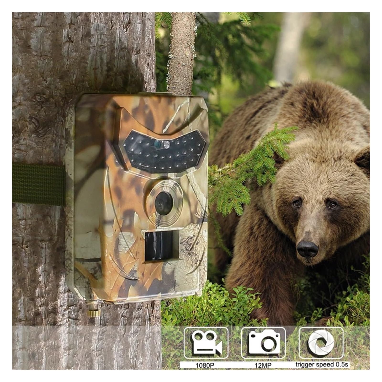 Cámara Vida Silvestre Cámara De Caza Al Aire Libre, Detector Animales Salvajes 12MP, Rastreo HD, Monitoreo Impermeable, Detección Calor Infrarroja, Visión Nocturna Confiable Preciso