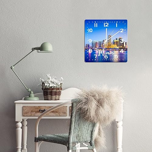 Miniatura 6 de Reloj de pared American Florida State Miami City Skyline Paisaje urbano Vista de la ciudad Reloj clásico de madera sin tictac funciona con pilas,