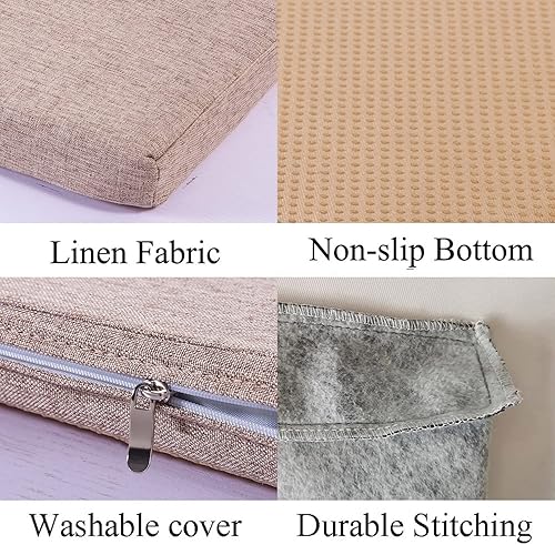 Miniatura 4 de Cojín de banco de piano para ventana de interior, antideslizante, rectangular, para cocina, 60 x 20 pulgadas, color caqui