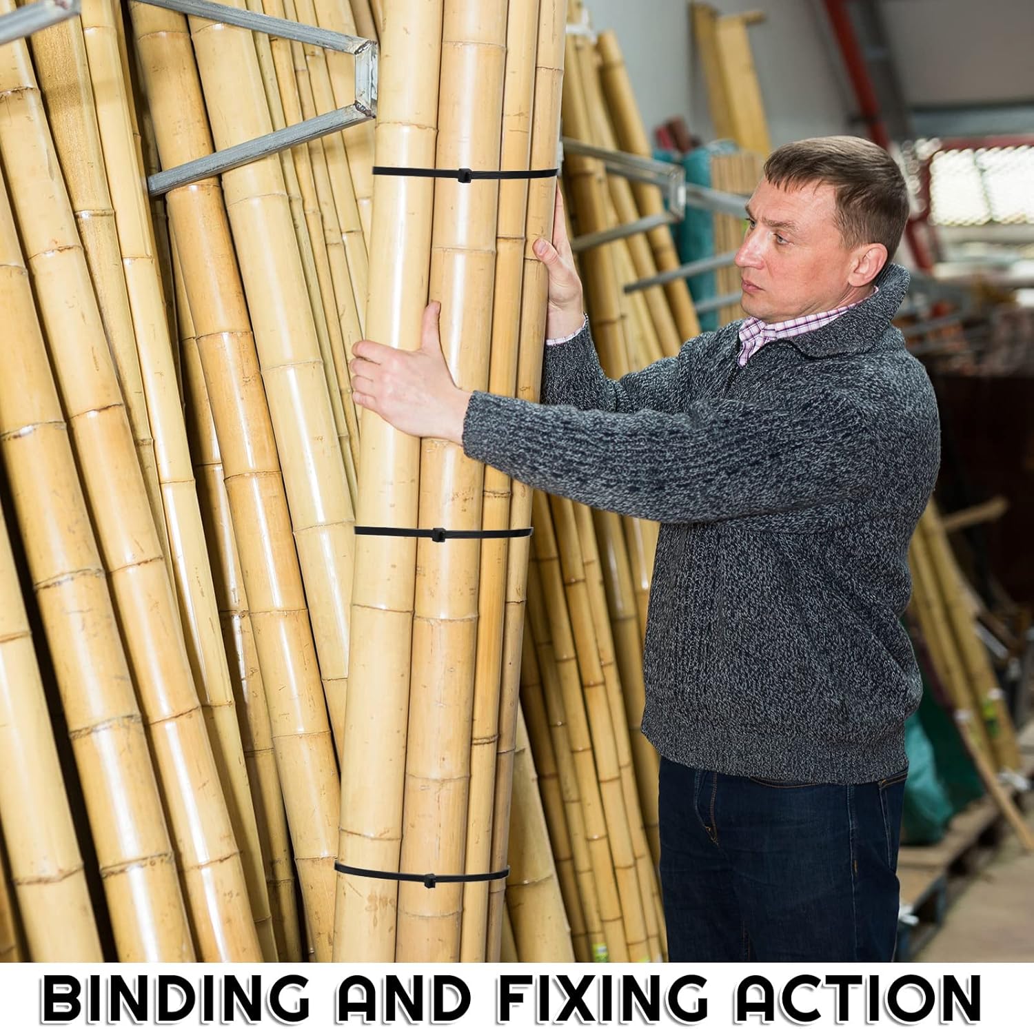 XunYee 48 Pcs 60 Inch Large Zip Ties Heavy Duty Outdoor Extra Large Zip Ties Extra Long Cable Wire Plastic Ties with 176 Pounds Tensile Strength Self Locking UV Resistant (Black)