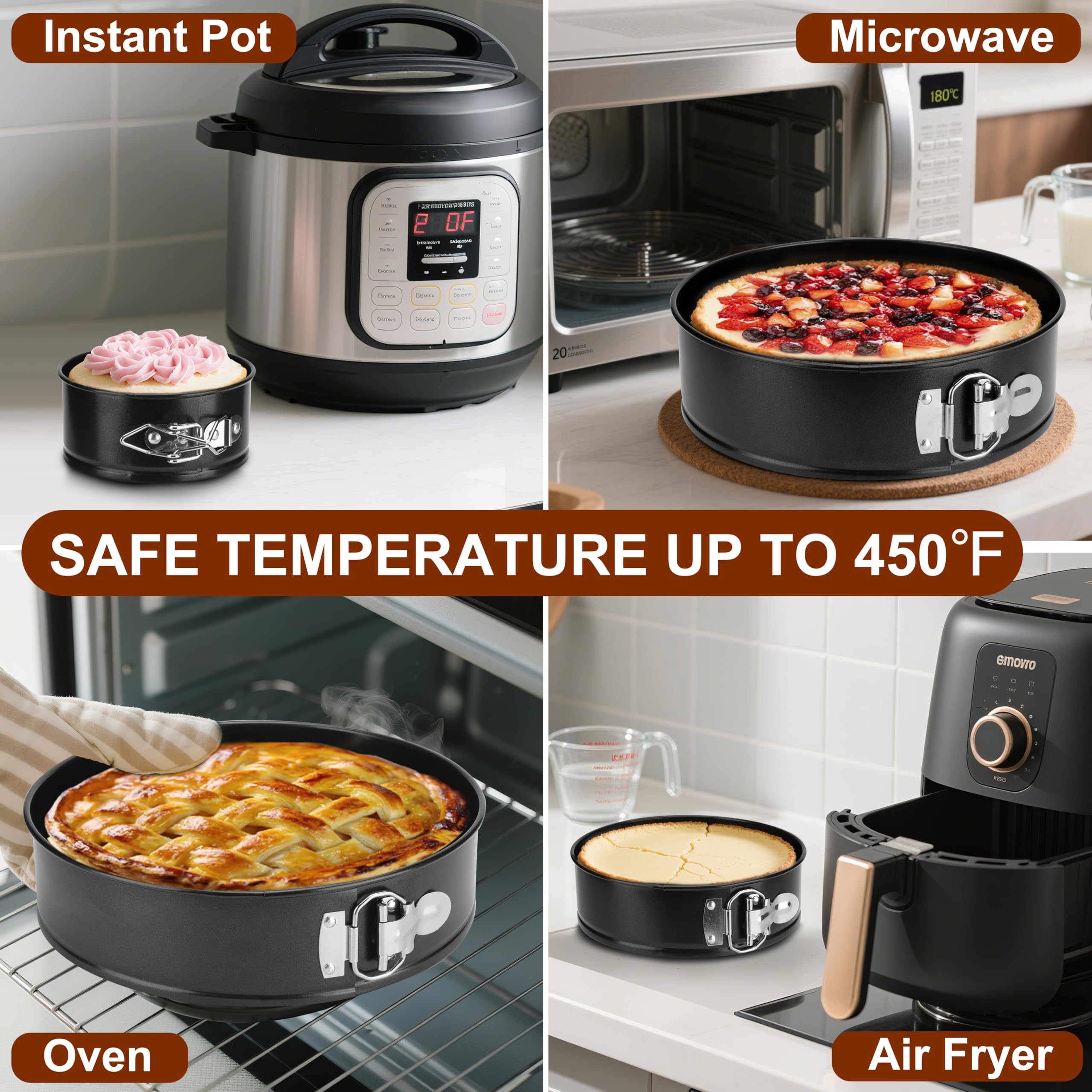 isheTao Tortiera Rimovibile 4 Pezzi Ø 11/18/23/26 cm,Professionale Teglia da Forno Rotonda Springform con Rivestimento Antiaderente Torte in Acciaio al Carbonio Cake Pan per Pane e Formaggio