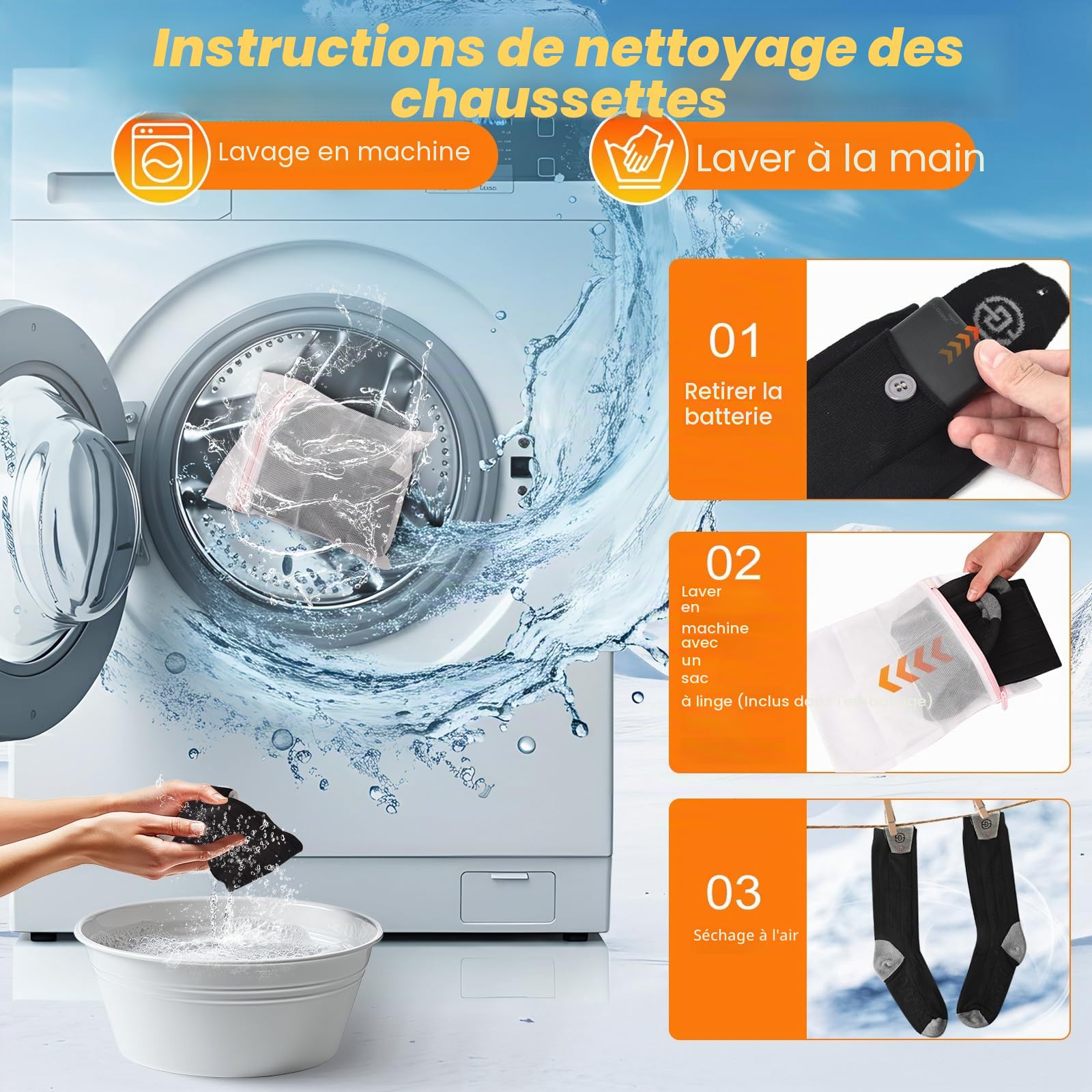 Chaussettes chauffantes rechargeables USB 8000 mAh avec contrôle par application pour homme et femme