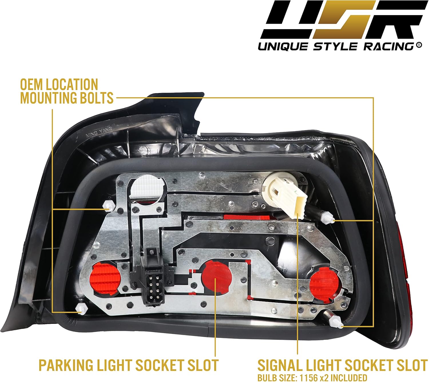 DEPO E36 4DR Tail Lights - Rear Replacement Tail Brake Stop Turn Signal Lamps Tailight Compatible with 1992-1998 BMW E36 3 Series 4D Sedan including 318i/325i/328i/M3 (Euro OE Style Red/Clear Lens)
