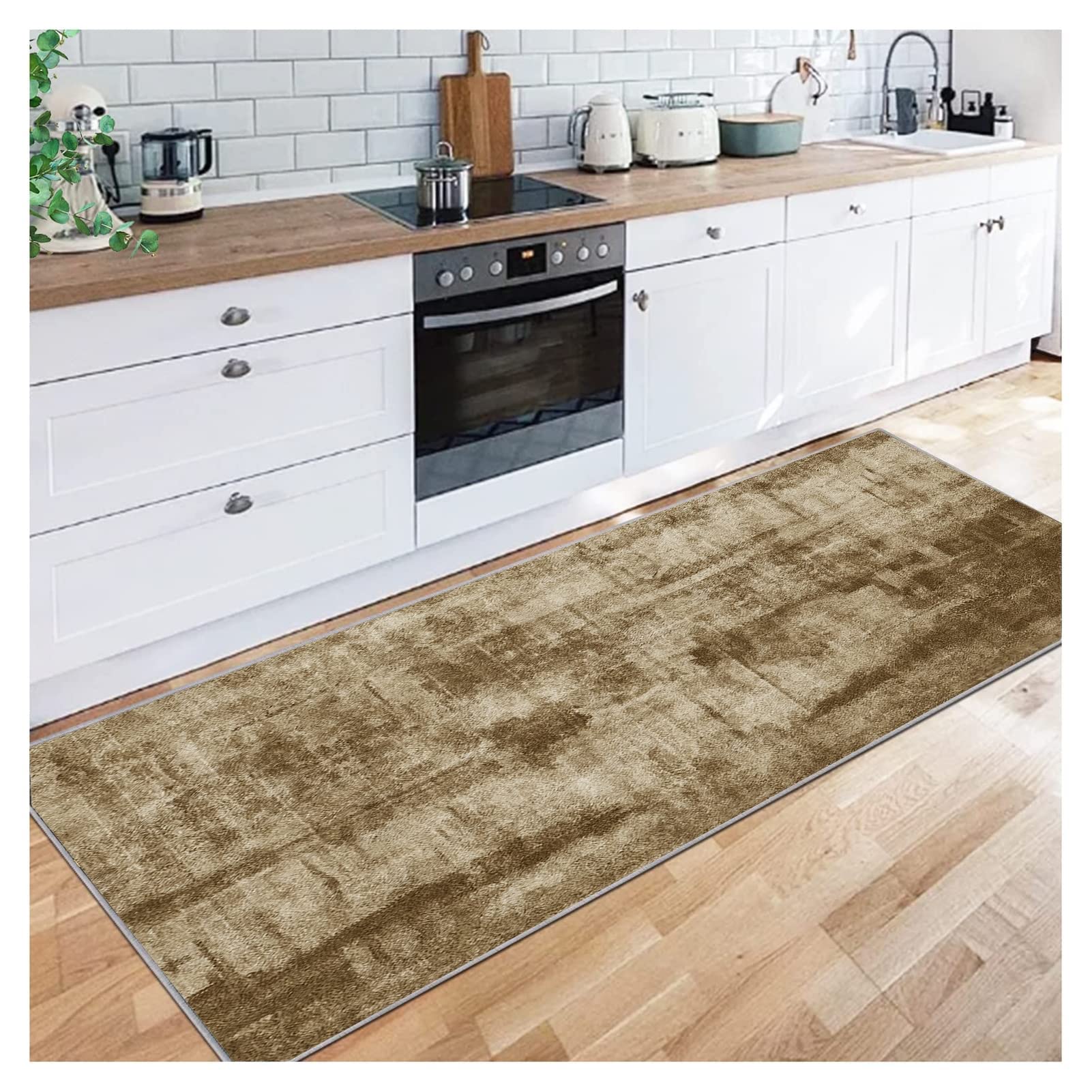 Siunwdiy Brown Extra Long Non Slip Hallway Runner Rug,Carpet Runner 40x460cm, Rubber Backed Washable Narrow Hall Rugs for Living Room/Kitchen/Bedroom/Corridor, Dirt Trapper Heavy Duty Floor Mat