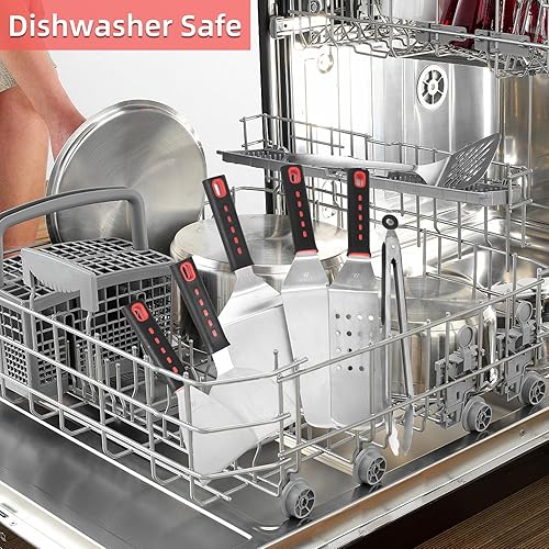 Miniatura 9 de Kit de accesorios para plancha, juego de herramientas de parrilla de 30 piezas, juego de espátula profesional para parrilla con cubierta de