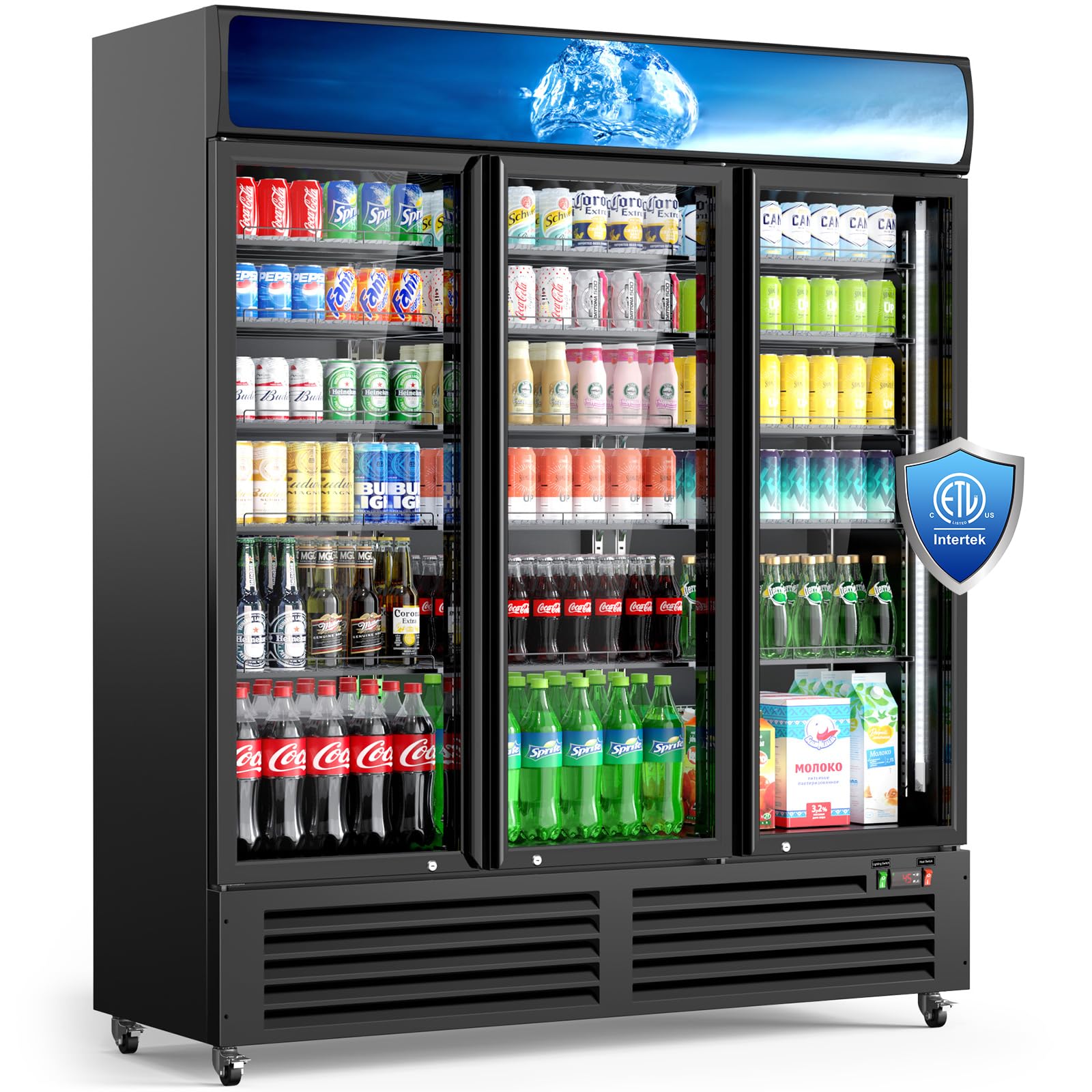 56 Cu Ft Commercial Display Fridge for Beverage,3 Glass Door Upright Refrigerator Merchandiser with Front LED Light,Large Freestanding Compact Slim Business Cooler for Shop,Restaurant,Apartment