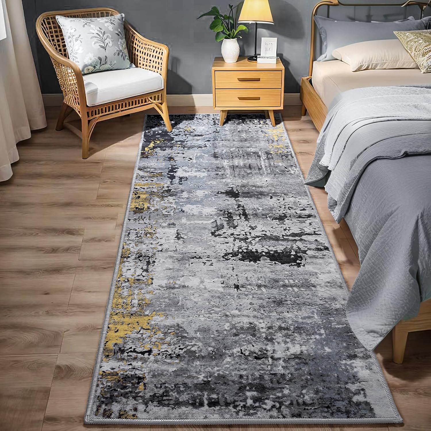 AROGAN Washable 2x8 Runner Rug for Hallway, Long Runner Rugs wtih Modern Abstract Design for Bedroom, Non Slip Backing Carpet Runners for Hallways, Kitchen, Bathroom, Entryway Home Decor, Blue/Grey
