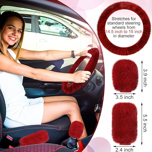 Miniatura 4 de Tallew Juego de 15 fundas de volante esponjosas para mujer, accesorios de automóvil, suave y mullido, funda para cinturón de seguridad, almohadilla