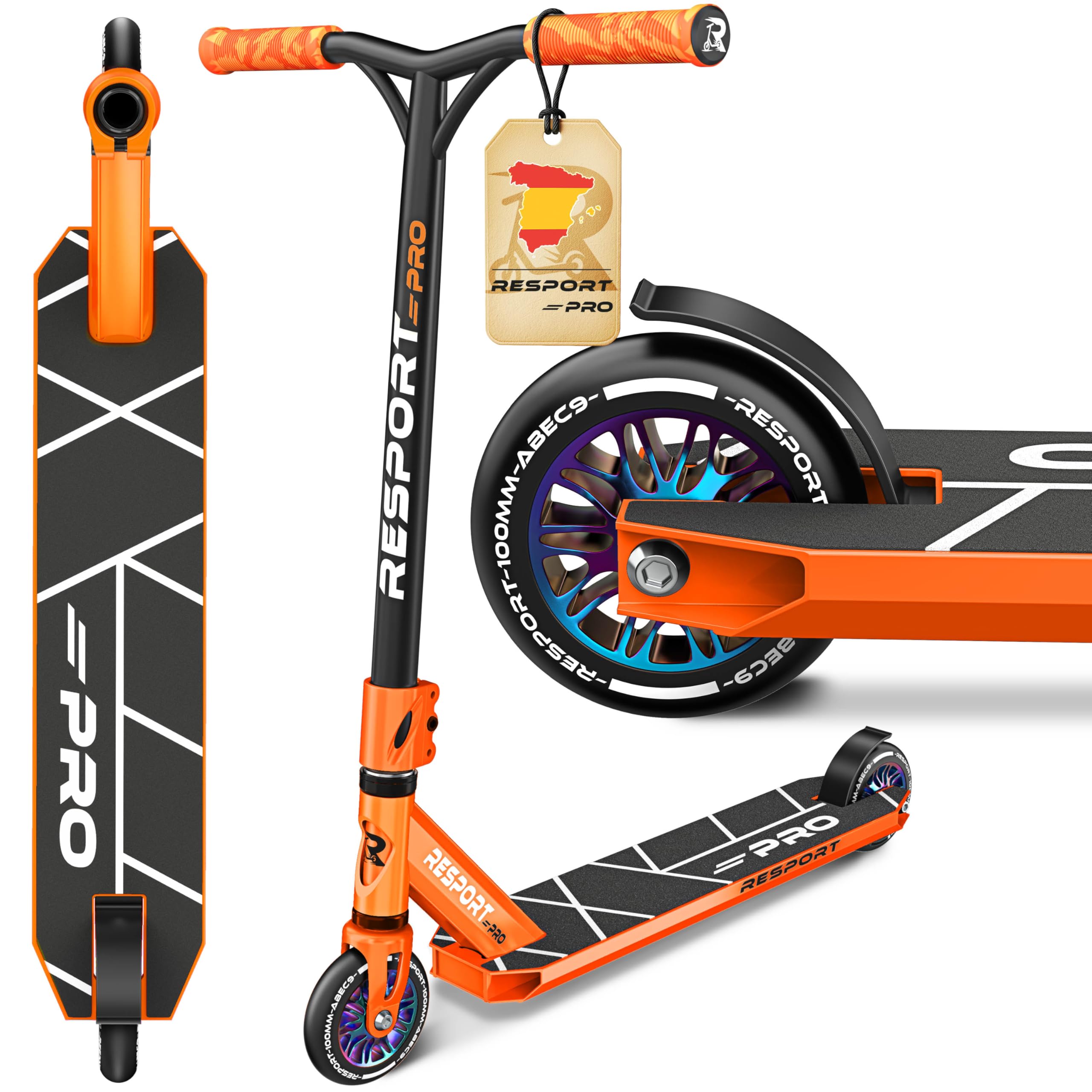 RE:SPORT Patinete de acrobacias Revo Pro para niños y adultos con soporte, patinete profesional de 110 mm, ruedas de poliuretano y barra en Y, patinete de acrobacias, patinete ABEC 9, rodamientos de — view 13