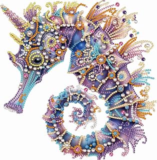 Purple Crystal Twin Seahorses Special Shaped 5D DIY Partial Drill Diamond | Animal Special Shaped 5D DIY Partial Drill Diamond Painting Kits for Adults Beginners Home Decor Diamonds Dots Gem Art Kits