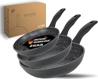 DIVORY Pan set 3-piece frying pan 20, 24 cm, 28 cm I induction, removable handle, non-stick frying pan high, induction pan, set of 3 universal pans (Ultime 20, 24, 28 cm)