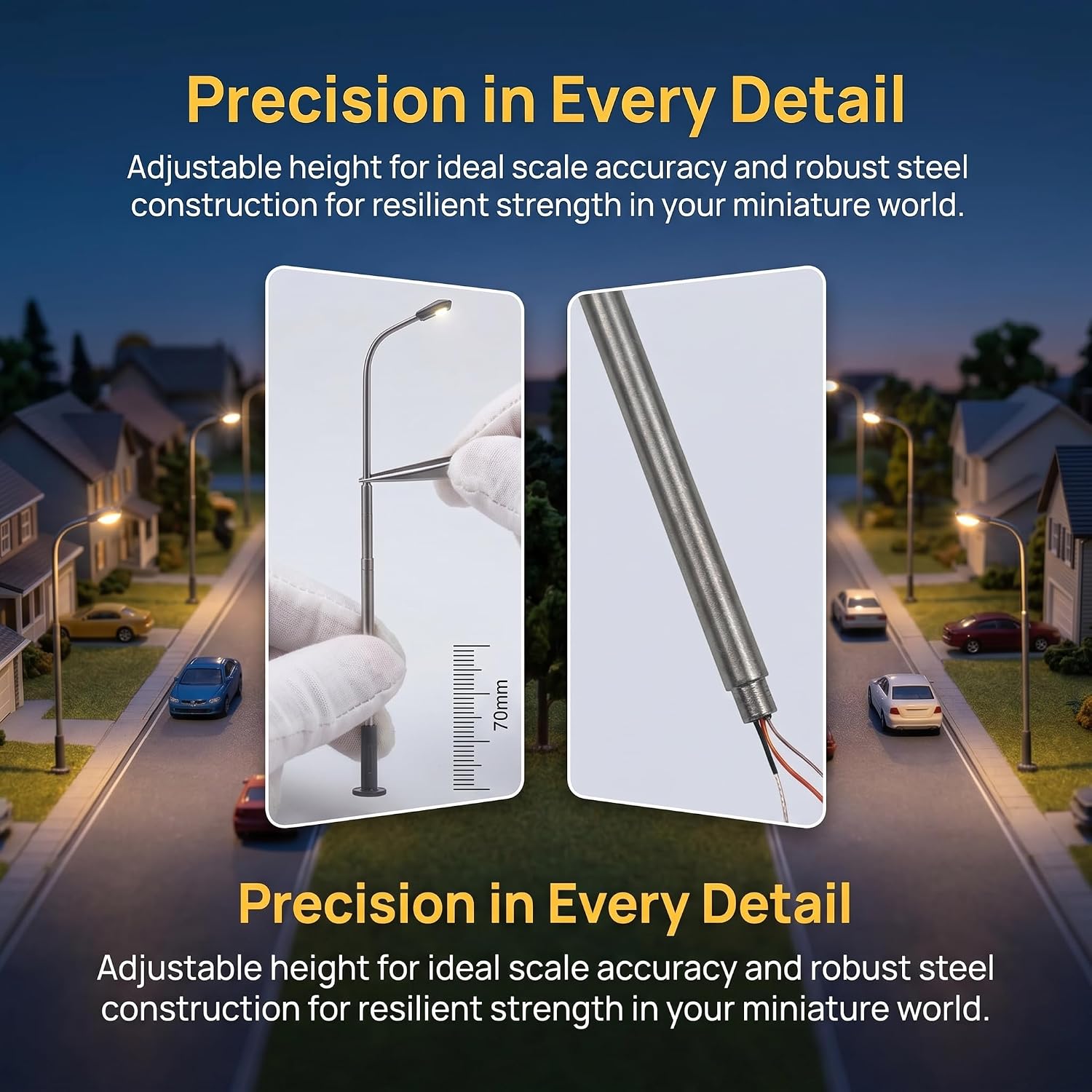 10Pcs 2.76 Inch HO Scale Model Railway Street Lights, Bright White LED Train Layout Lamp for HO TT Scale Diorama Building