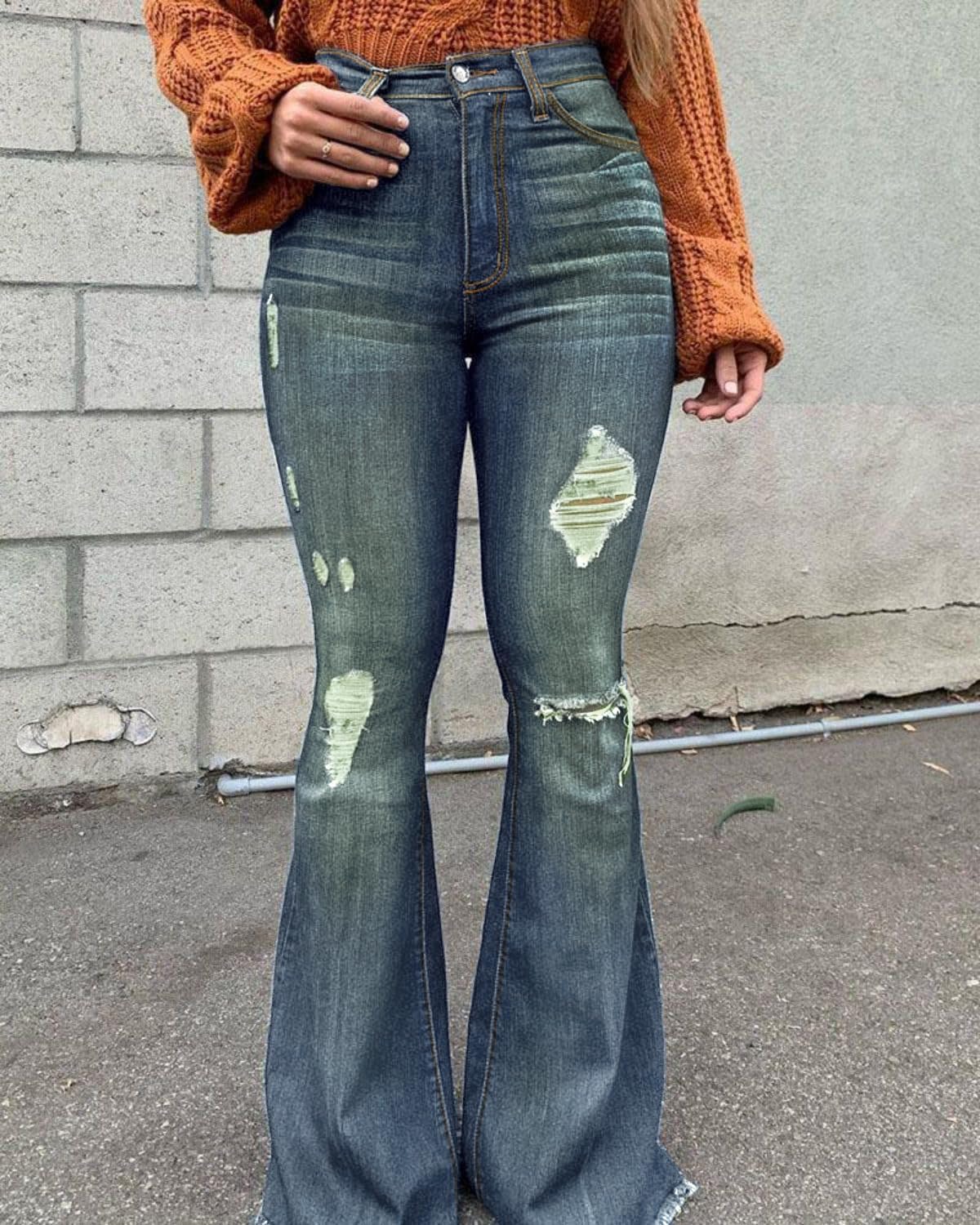 Vintage Bell Bottoms Flare Jeans for Women 90s High Waist Ripped Distressed Wide Leg High Rise Denim Pants - Image 2