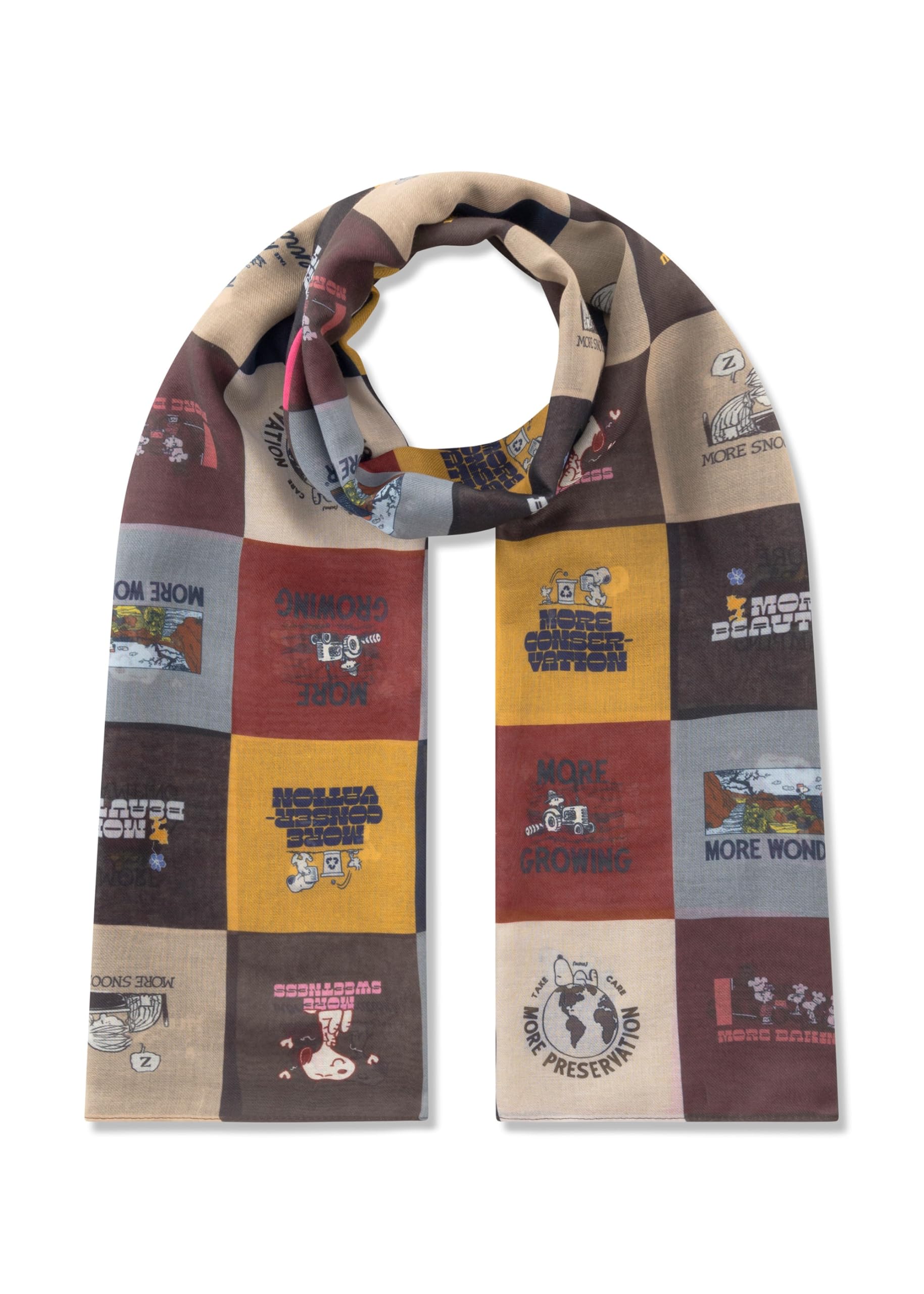 CODELLO 52S0080 PRINTED SCARF RECYCLED POLYESTER CHECKS PEANUTS 90X180CM