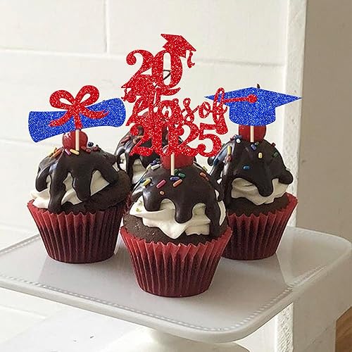 Miniatura 101 de Paquete de 24 adornos dorados para cupcakes de graduación 2025 con purpurina So Proud of You Done Diploma Graduation Cap Cupcake Picks Class of 2025