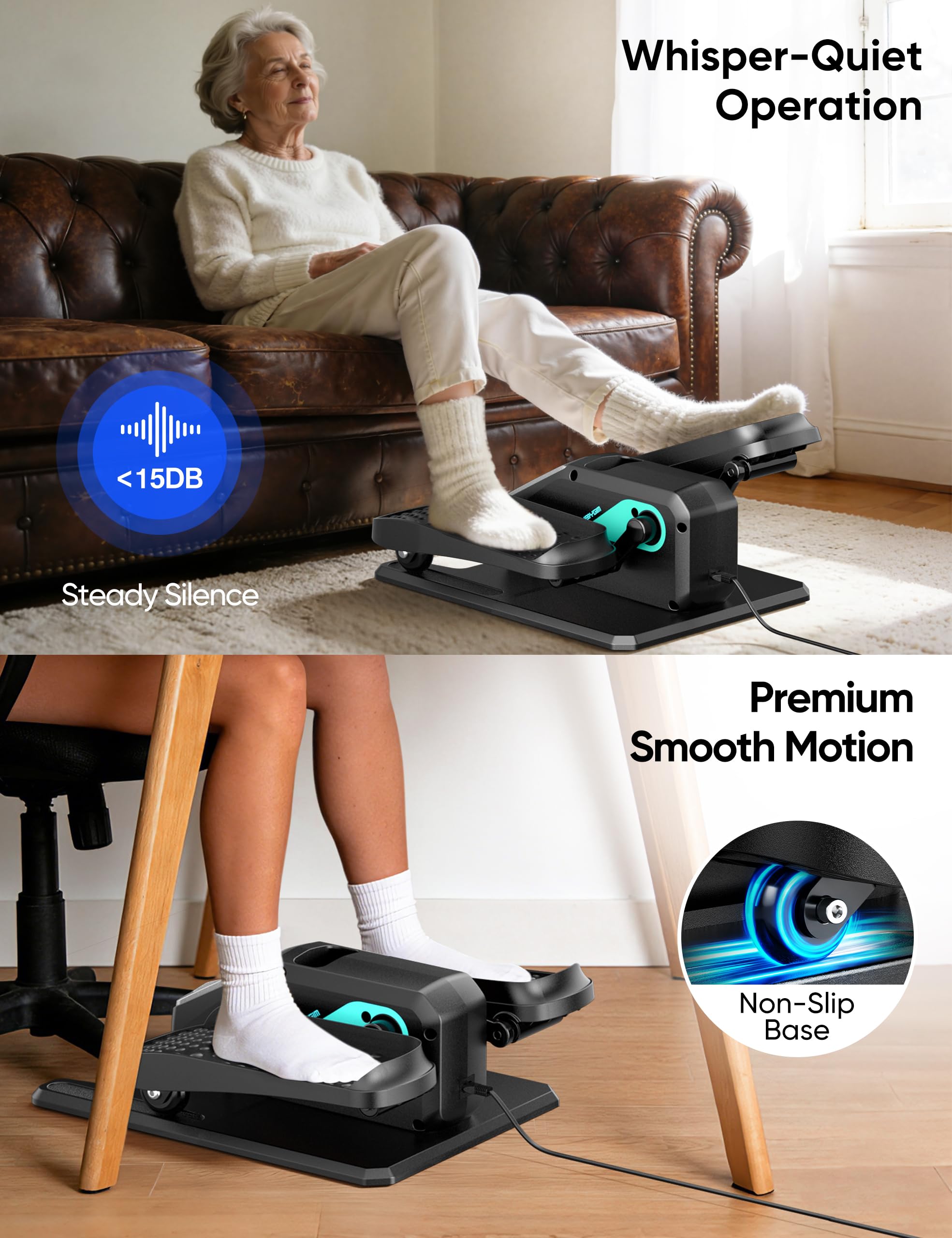 Under Desk Elliptical Machine Quiet Motorized Leg Exerciser with Smart Remote, 12-Speed Manual Programs Auto/3 Auto Programs LCD Display & Bidirectional Motion for Home/Office