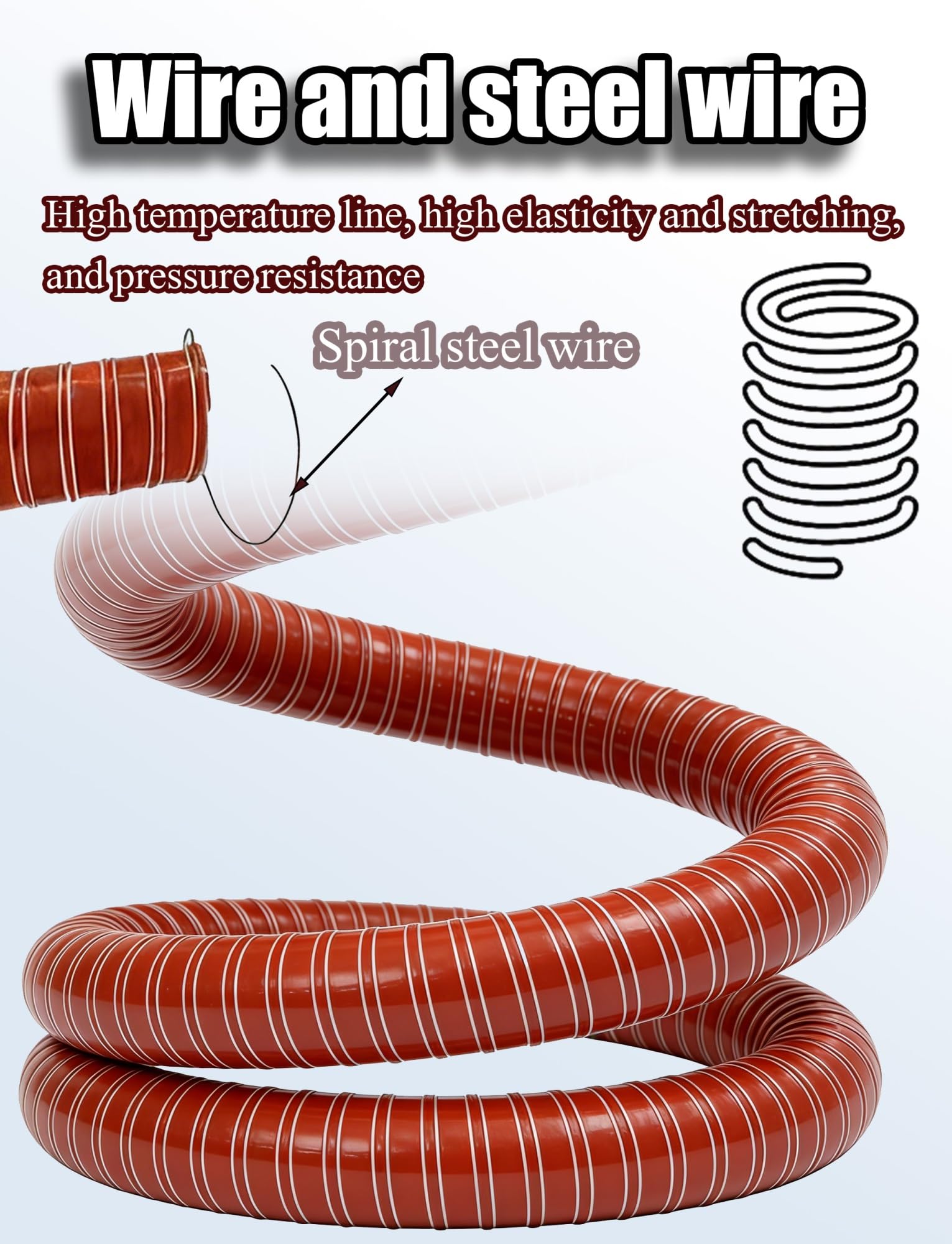 Tubo flessibile in silicone con filo di acciaio | Tubo flessibile for condotto in silicone da 100-400 cm Filo di acciaio ignifugo: estrazione dei fumi(10.2cm,118.11in/300cm)