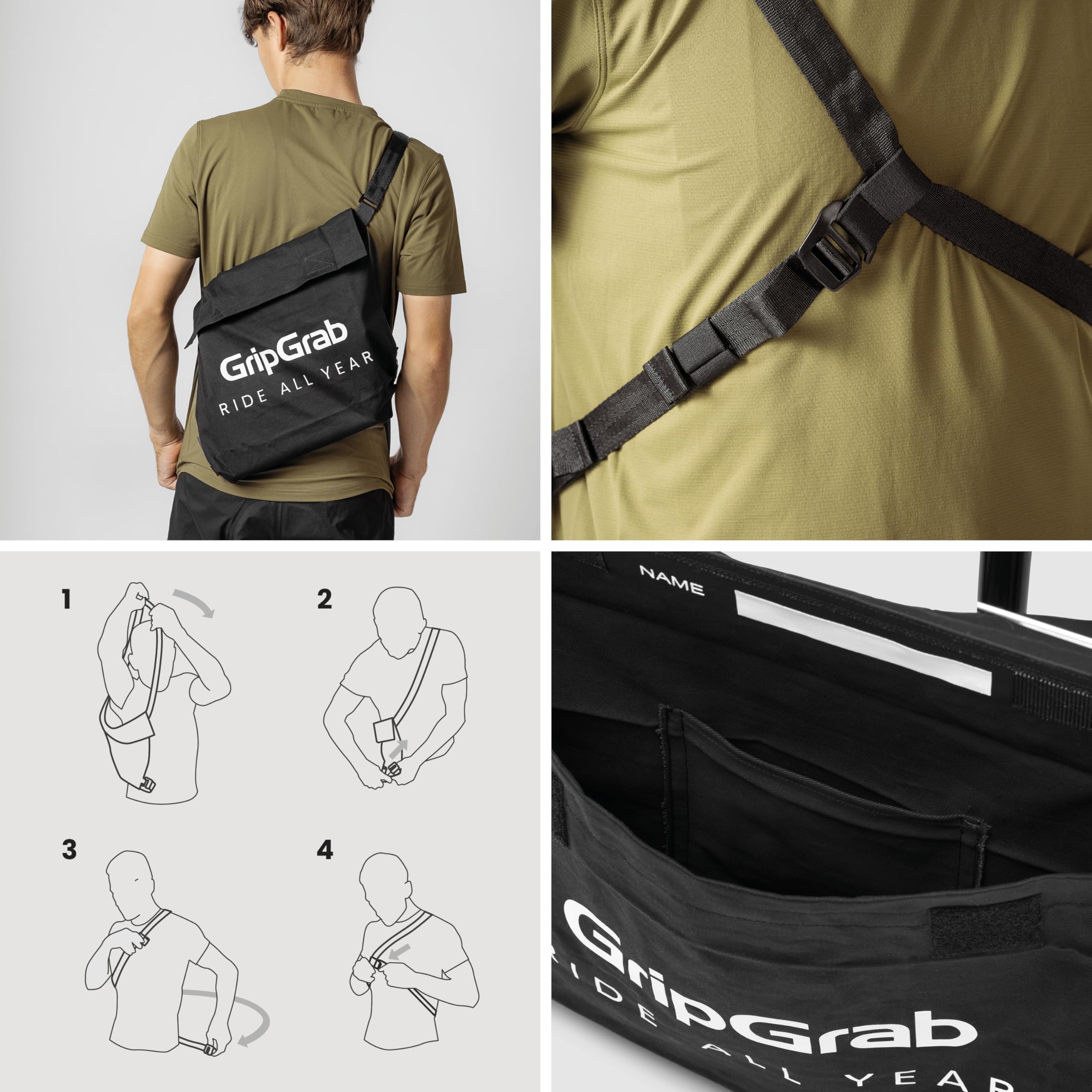 GripGrab R.A.Y. Musette Bag – Fahrrad Umhängetasche 7L Messenger Tasche | Cycling Musette Bag aus Bio-Baumwolle – Schultertasche & Messenger Bag – 7L Volumen für Fahrradhelm, verstellbarer Gurt