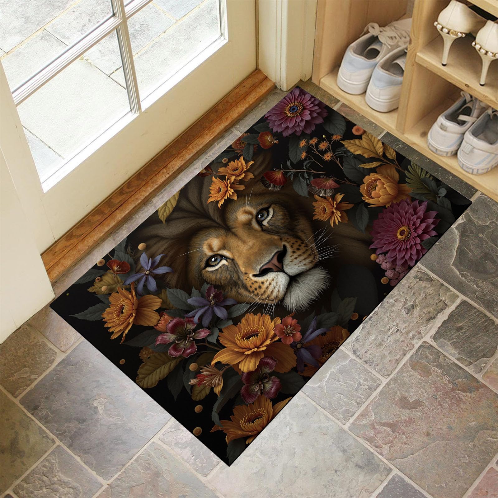 Paillasson attrape poussière lion grand tapis lavable 90x150