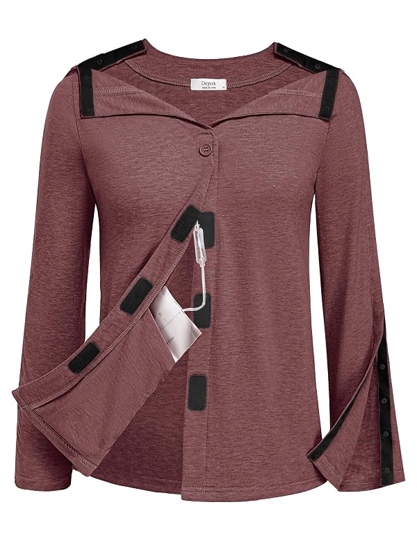 Women Post Surgery Mastectomy Shirt with Drain Pocket Chemo Port Access Top by Deyeek - Used condition - US$25.43