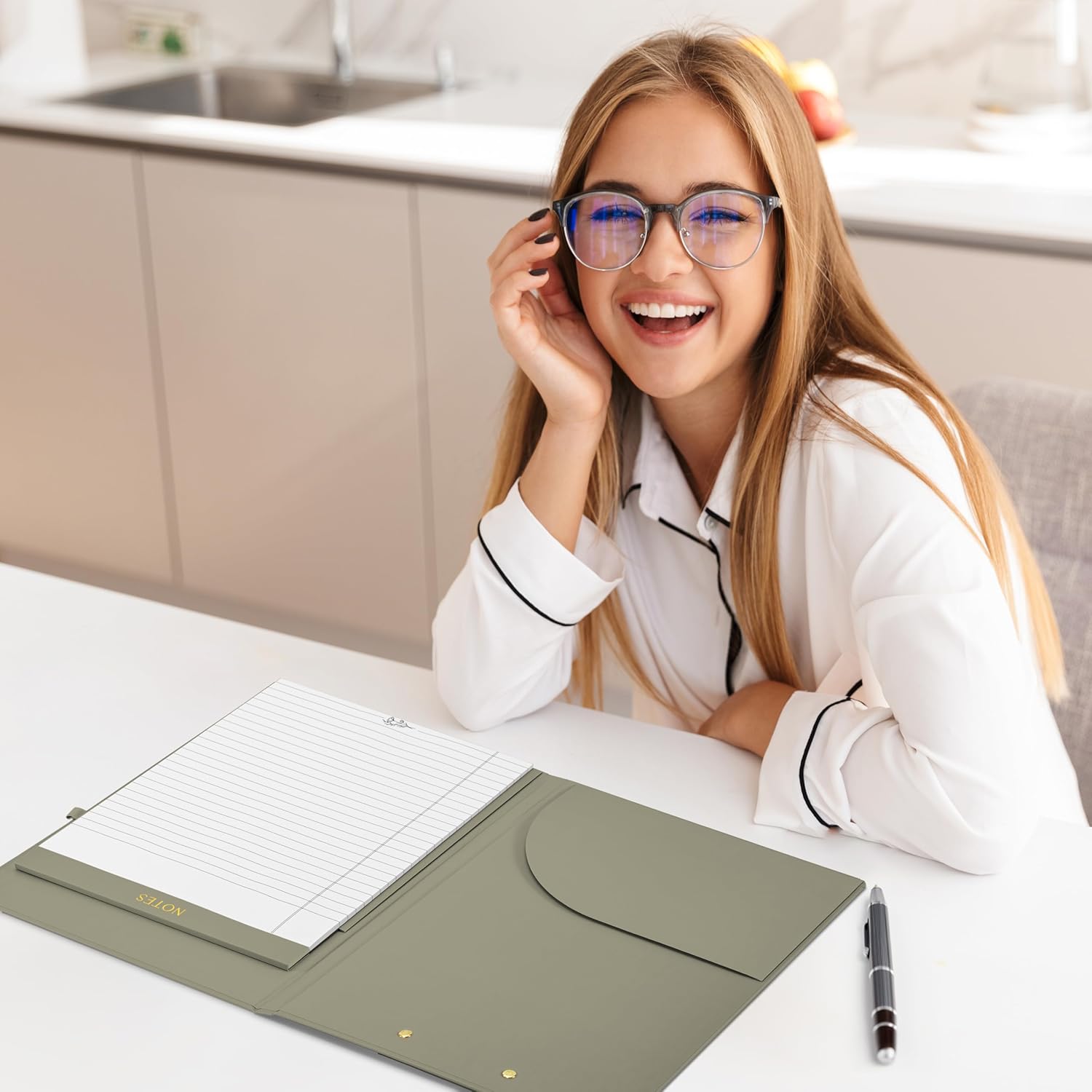 Aesthetic Clipboard Folio with Refillable Lined Notepad & Interior Pocket – Cute Padfolio/Legal Pad Holder for Women – Easily Organize Notes at Work, School, or Home - Image 8