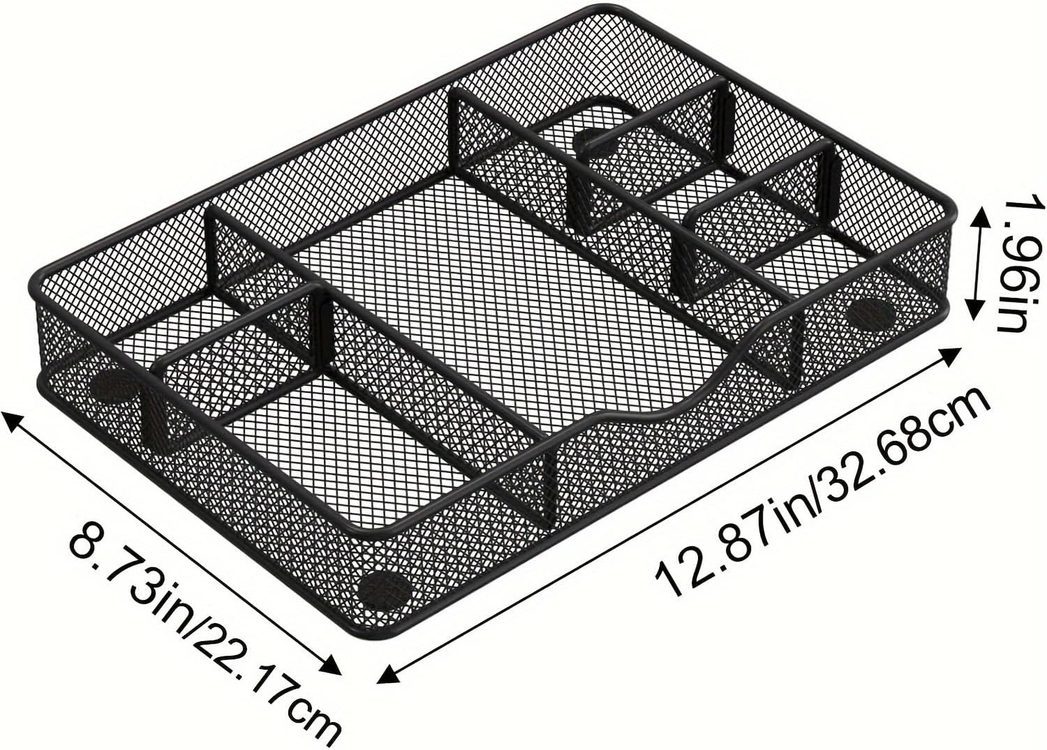 Desk Drawer Organizer Tray, Metal Mesh Drawer Organizers Office, 6 Adjustable Compartment, Desk Organizer Tray for Home Office 12.87L x 8.73D x 1.96H inch, Black, 1PC Medium - Image 4