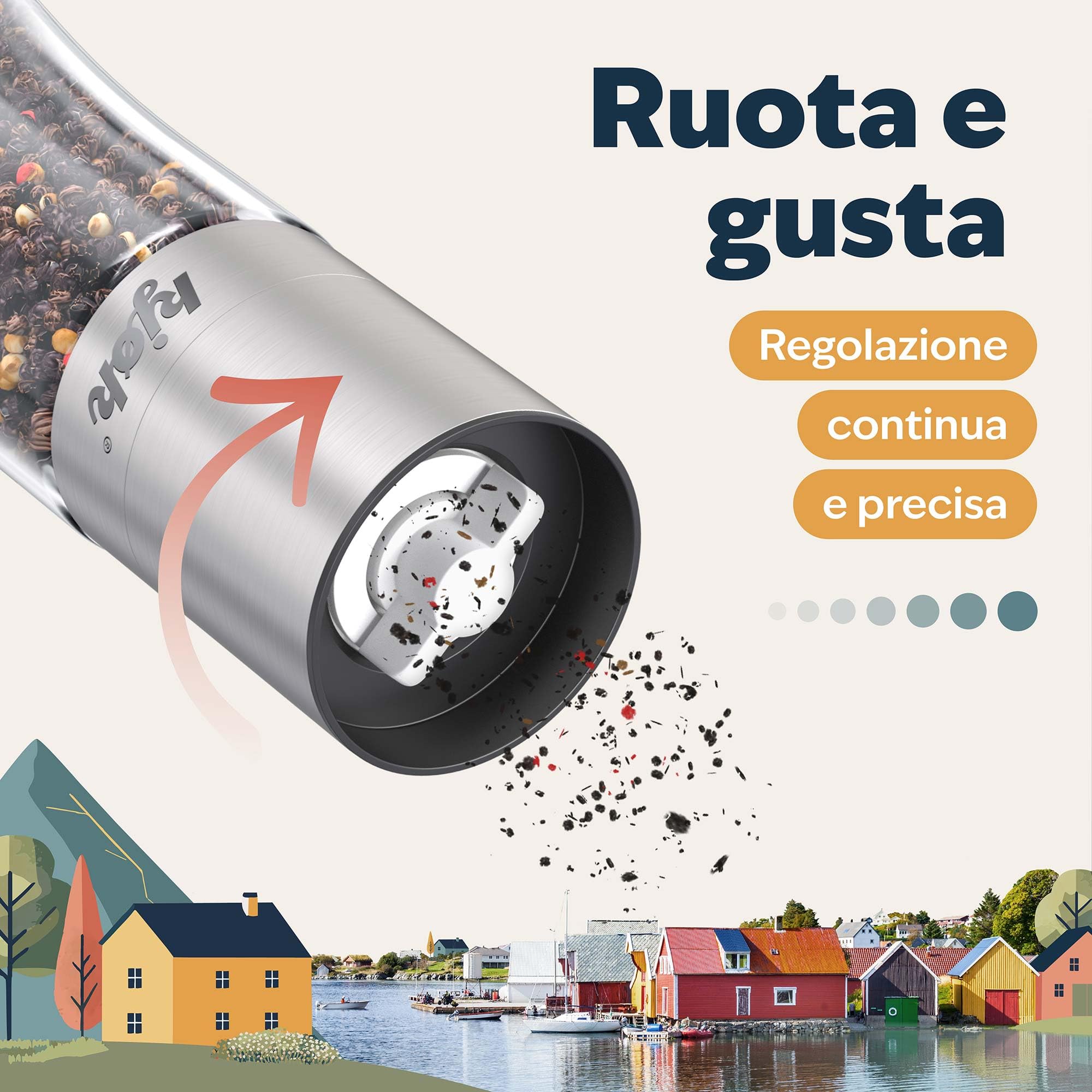 kjøk Set 2 Macinini Sale e Pepe in Acciaio Inox e Vetro – macinapepe manuale con macinazione in ceramica regolabile – senza BPA – per sale, pepe ed erbe essiccate