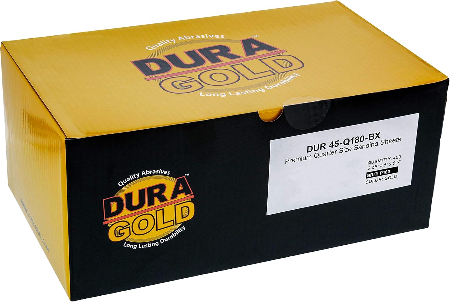 Dura-Gold Premium 1/4 Sheet Gold Sandpaper Sheets, 180 Grit (Box of 400) - Wood Furniture Woodworking, Automotive Paint - 4.5" x 5.5" Size Sheet for Palm Finishing Sanders, Clip-On, Hand Sanding Block: Tools & Home Improvement